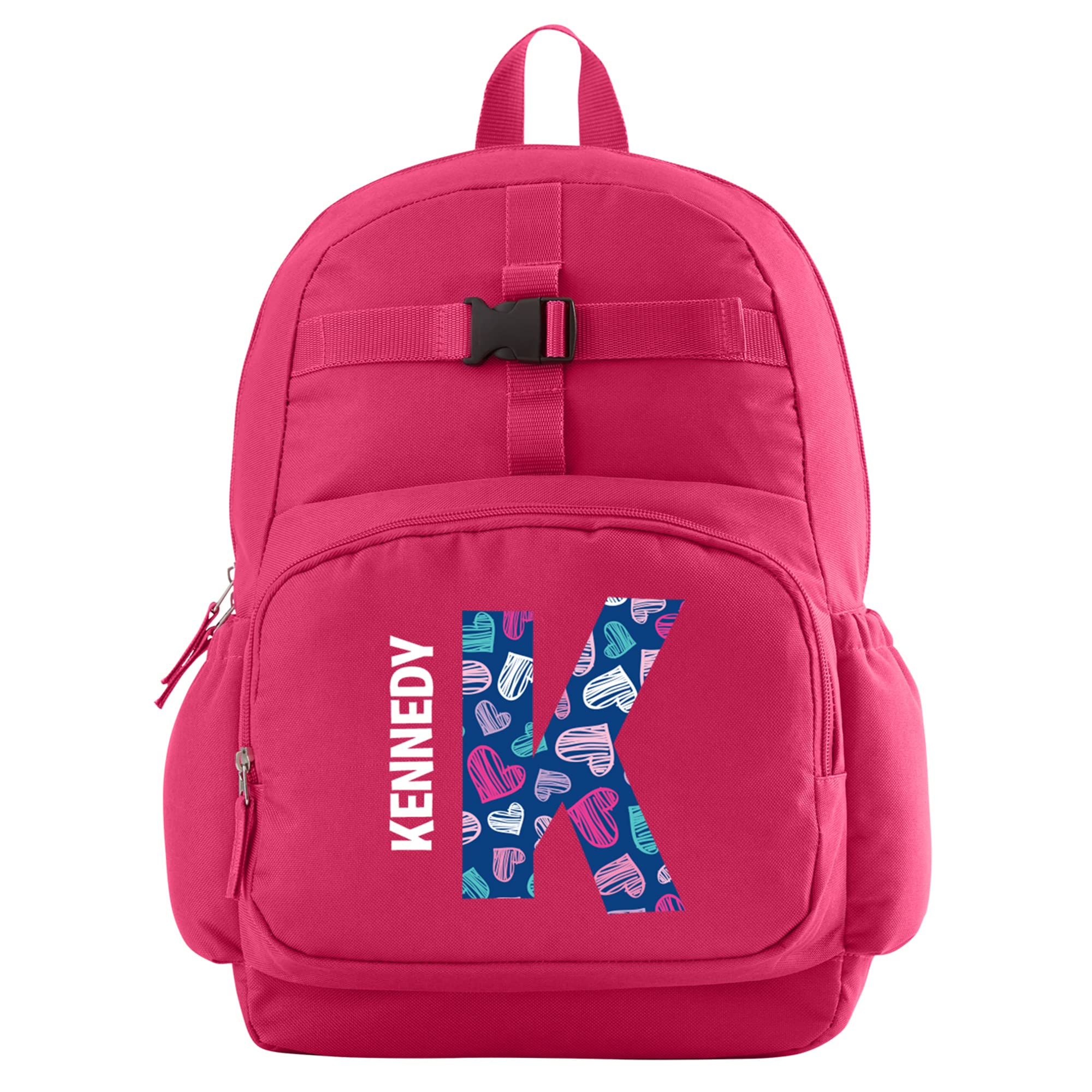 Let's Make Memories Kids Backpack for School - Personalized Back to School Supplies - Bookbag with Optional Lunch Box - Pink - Hearts