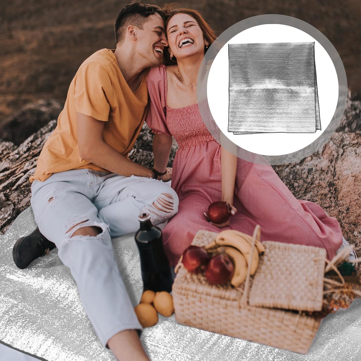 Waterproof Outdoor Picnic Mat with Aluminum Backing, Thickened 3.5mm Large Camping Blanket 200x150cm with Carry Bag for Beach, Park, and Camping
