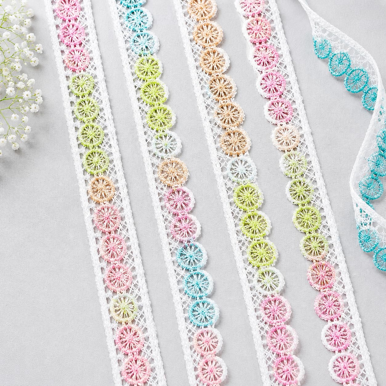 Embroidered Cotton Half Lace Trim, Multicolor, 5 Meter, Scalloped Openwork Pattern-image-38