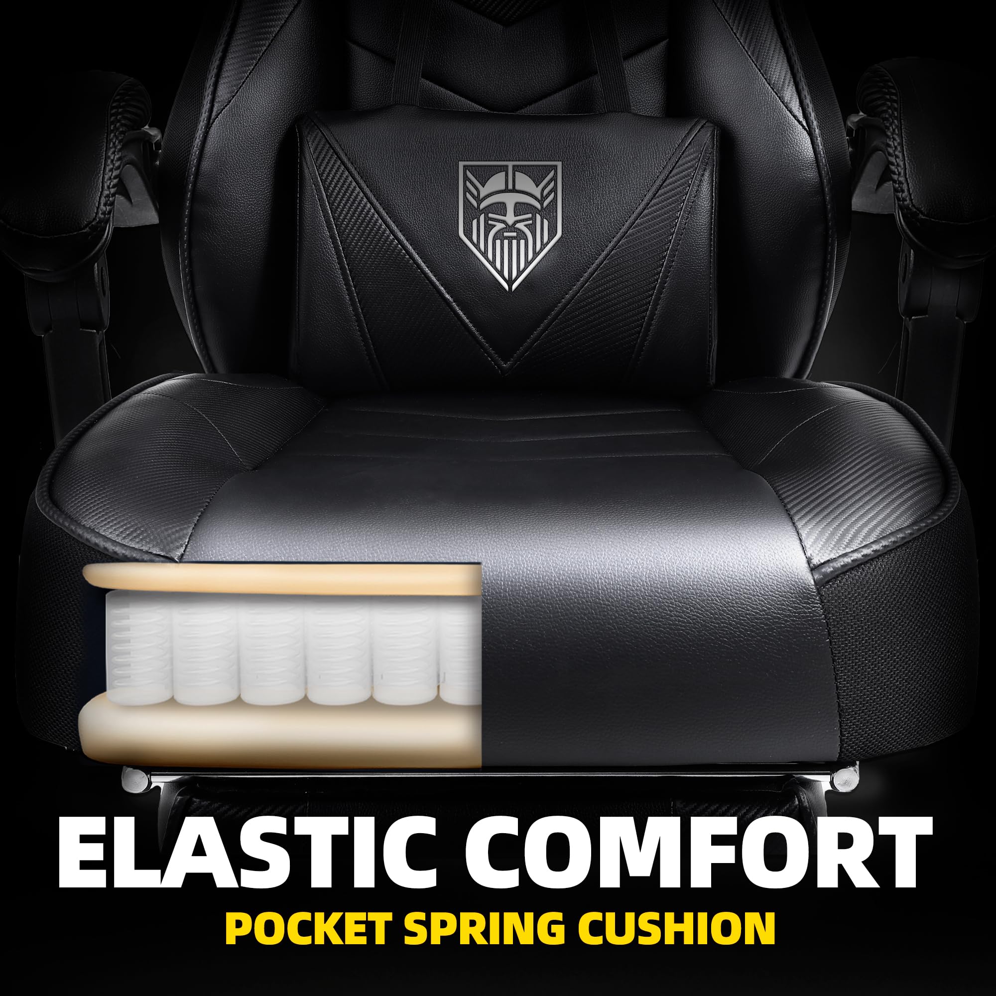 Vonesse Gaming Chair, High Back Gaming Chair with Footrest and Massage, Gaming Chairs for Adults with Pocket Spring Cushion, Big and Tall Reclining Computer Chair with Lumbar Support (): Classic Black