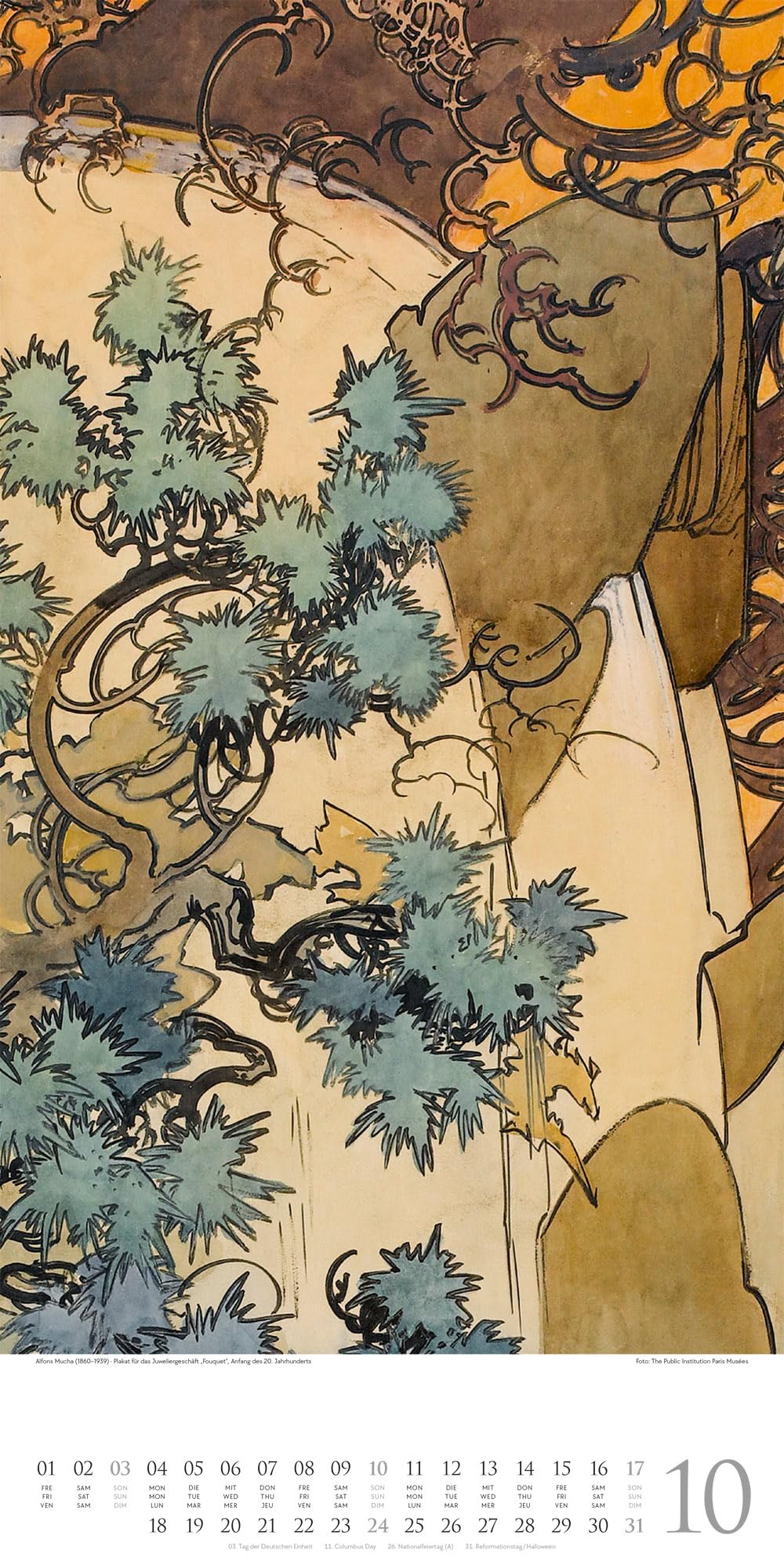 Alfons Mucha Kalender 2027: Geschmackvoller Kunst-Kalender im schlanken Hochformat (33x66 cm) | Plakatkunst des Jugendsstils