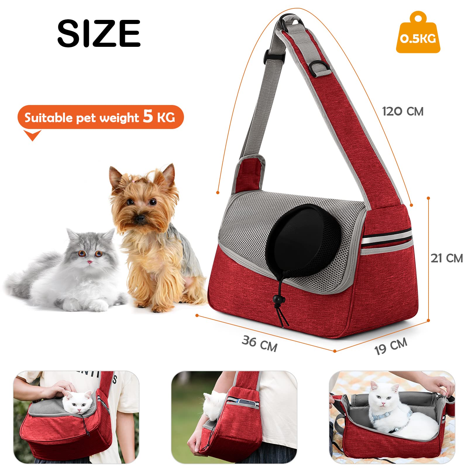 ALLSOPETS Dog Sling Carrier for Small Dogs Cats, Breathable Puppy Sling, Adjustable Shoulder Strap with Side Pocket - Image 3
