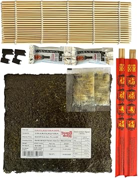 Sushi Set black, 5 Leaf Moss, Sushi Mat, Chopstick, Soy Sauce, Pickled Ginger, Holding Apparatus