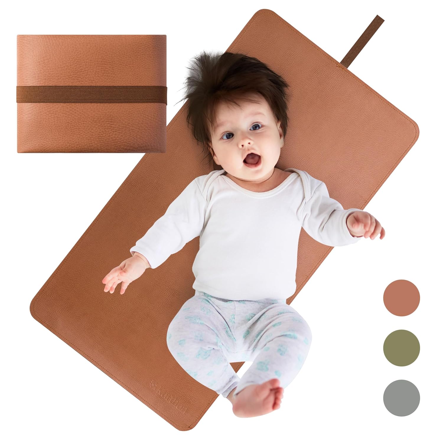 Kafthan Portable Baby Changing Pad - Waterproof Diaper Changing Mat for Travel and Home Use, Baby Essentials for Newborns, Changing Pad Cover (Orange/Green)