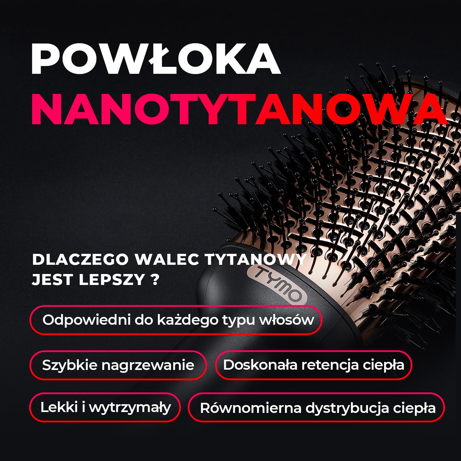 TYMO Szczotka z ciepłym powietrzem, okrągła suszarka do włosów i szczotka objętościowa w jednym, jonowa szczotka do suszarki do włosów, szczotka do stylizacji włosów do szybkiego suszenia, prostowania