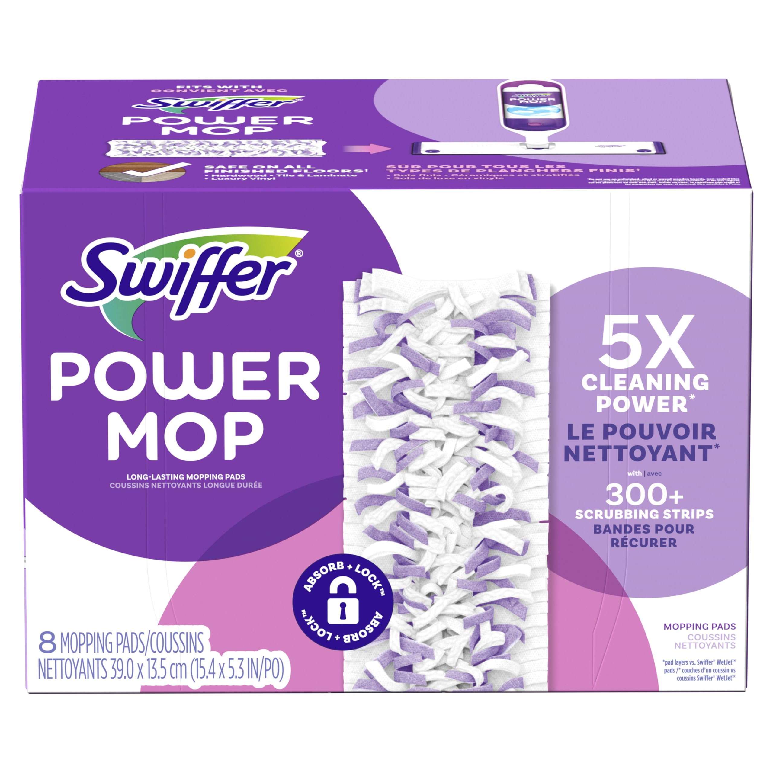 Swiffer PowerMop - Recambios de almohadilla de fregona multisuperficie, fabricado por Swiffer, para limpieza de suelos, 8 unidades (paquete de 2)