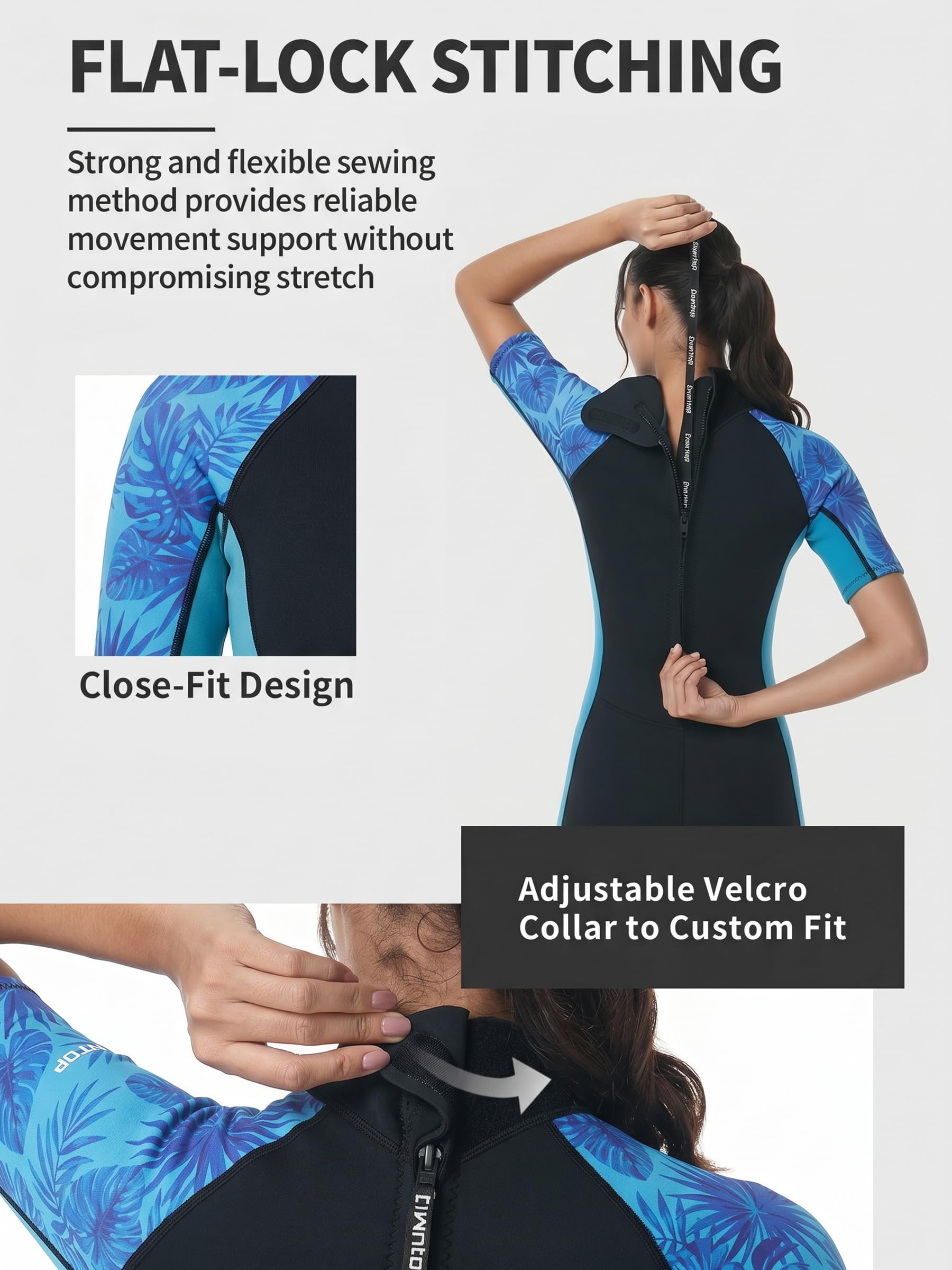 Owntop Muta corta da donna in neoprene da 3/2 mm con cerniera posteriore, costume da bagno floreale lusinghiero per snorkeling, surf, vacanze tropicali e nuoto in acqua fredda