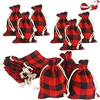 Vista 1 de LOKIPA 24 bolsas de Navidad con cordón a cuadros, pequeñas bolsas de regalo de diseño rojo y negro para envolver Navidad, suministros de regalos