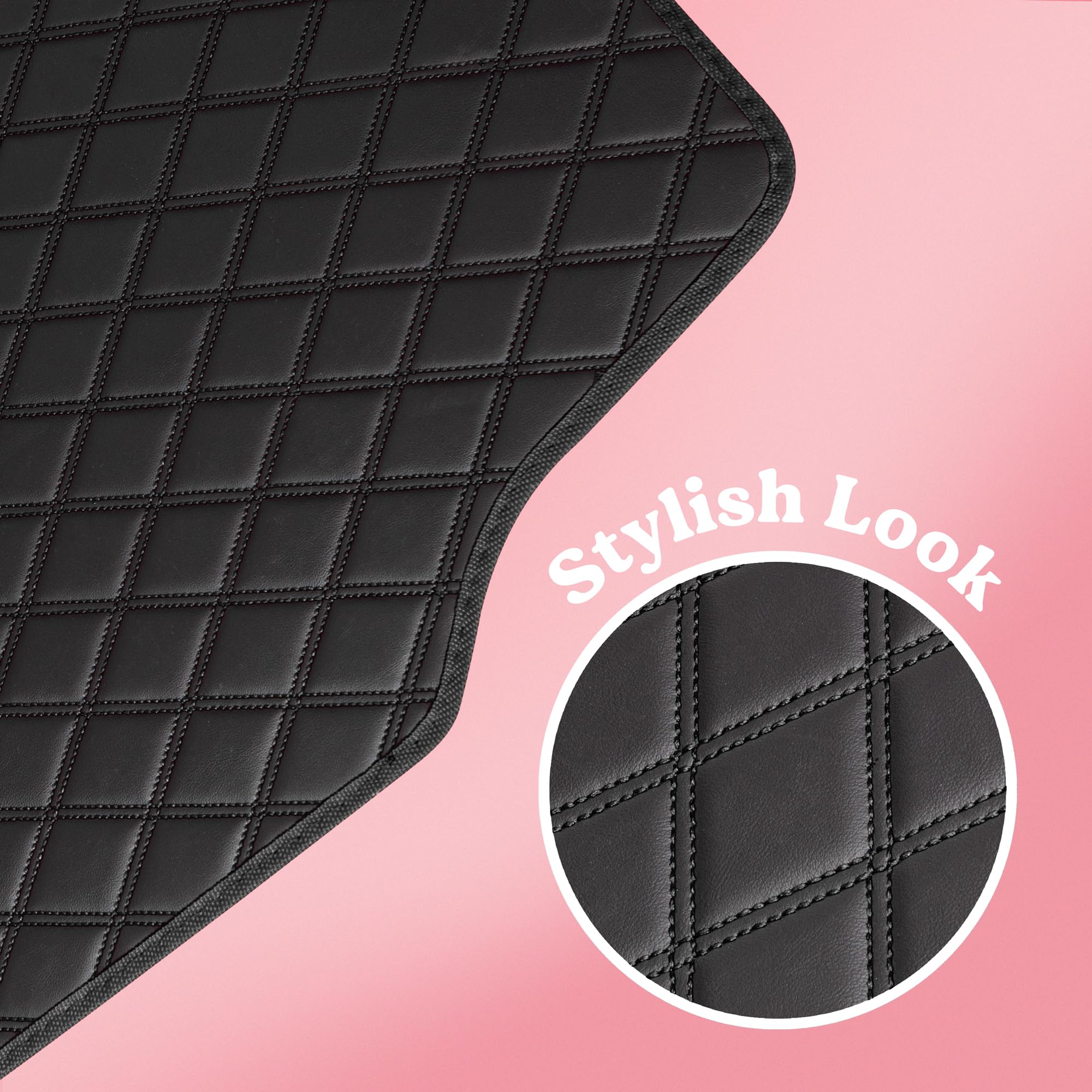 Carbella DiamondLuxe Car Floor Mats Stylish Faux Leather Car Mats with Diamond Stitched Detail and Matching Taping Universally — view 4