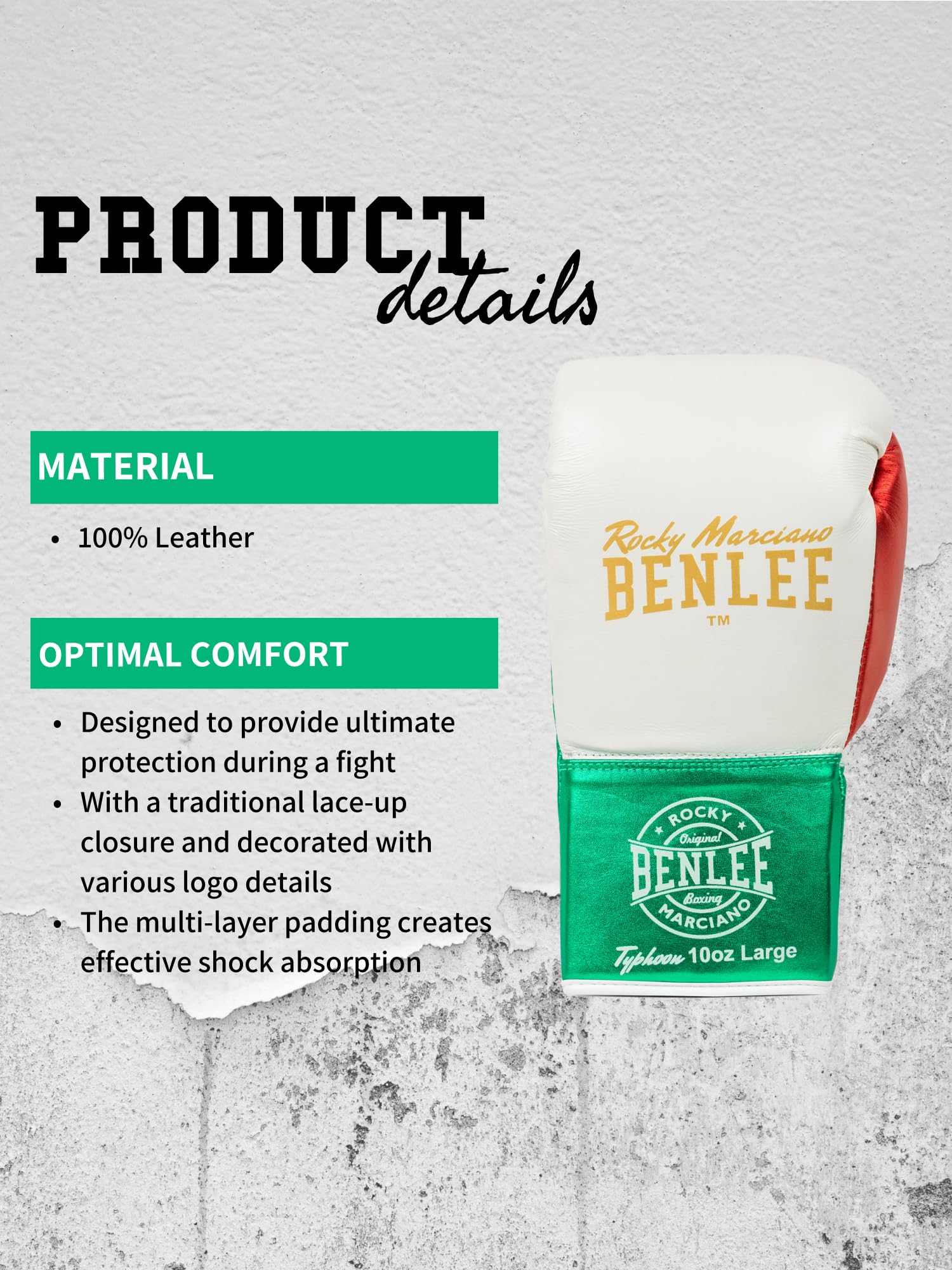 Benlee r?kawice bokserskie ze skóry Typhoon White/Green/Red 08 oz R