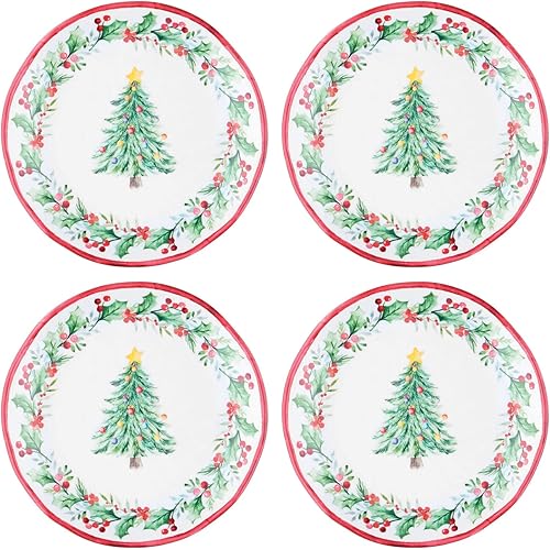 Miniatura 7 de UP ware - Juego de vajilla de melamina de 16 piezas, incluye platos llanos, platos de ensalada, platos de postre, cuencos, servicio para 4 (árbol de