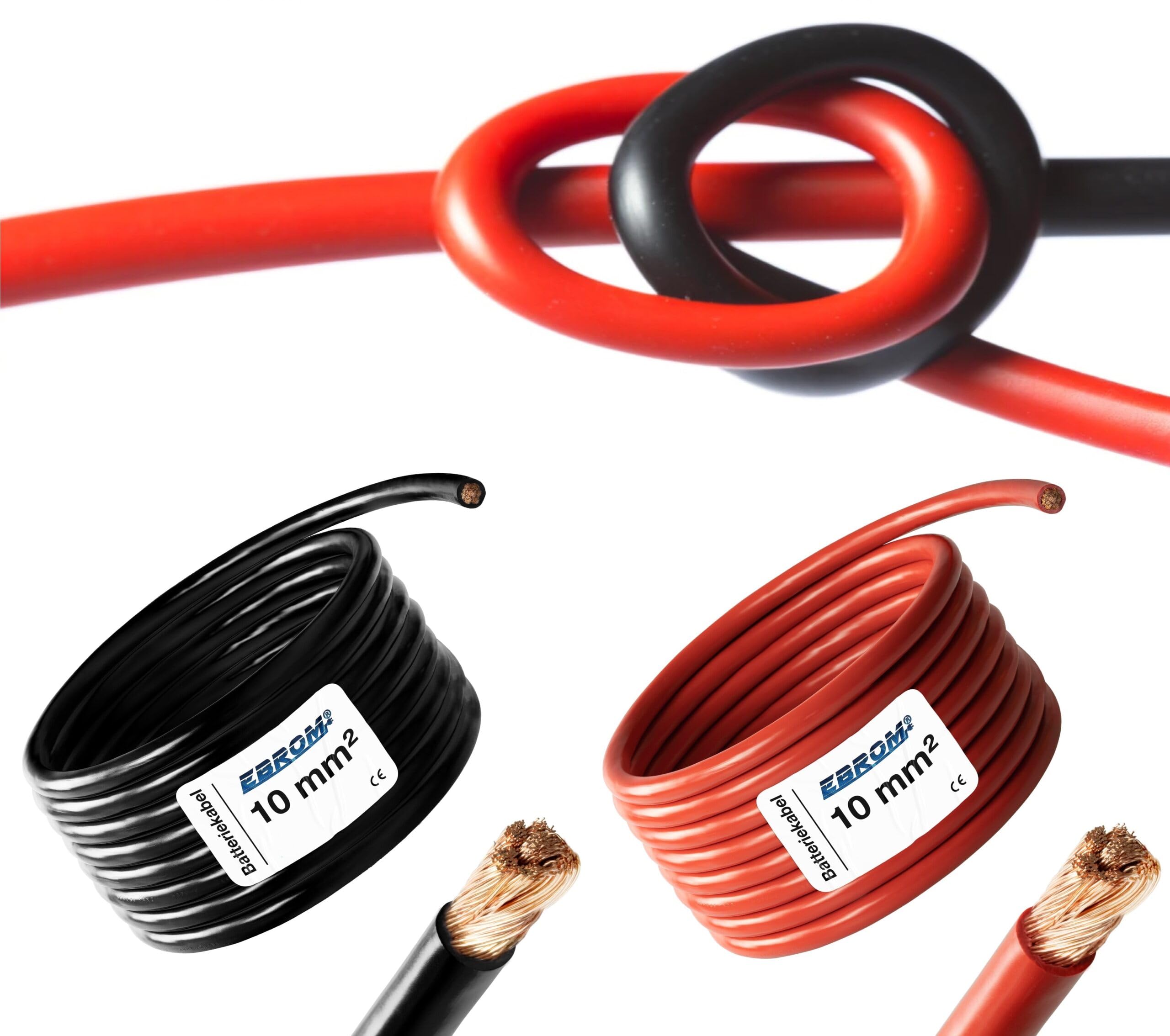 EBROM HI-FLEX 2 Meter hochflexibles Batteriekabel ROT und SCHWARZ - 10 mm²