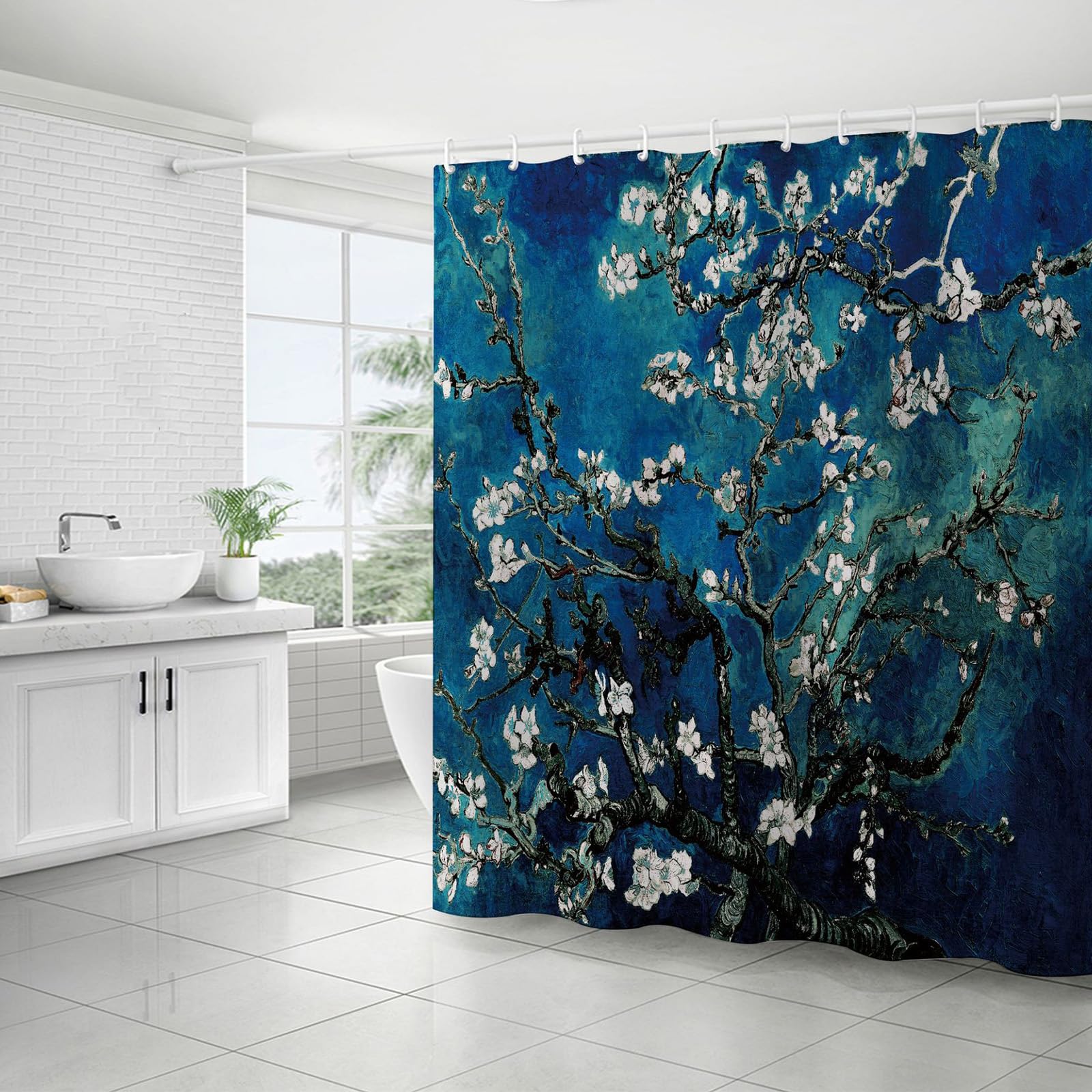 FAIRYGATE Bathroom Curtains Shower Curtain Japanese Themed Bathroom Curtain 180 x 180 cm Waterproof Mildew & Mould Resistant Polyester Fabric Bath Curtain with 12 Hooks B8708