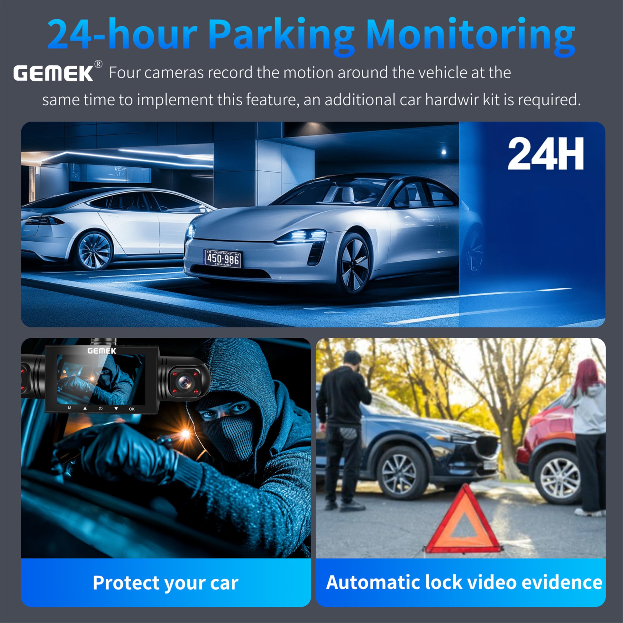 360 Degree View 4 Channel Dash Cam 5G WiFi & APP Control, GEMEK 2K Front and Rear Inside, Left Right Dash Camera for Cars Free 64GB TF Card, G-Sensor, Night Vision, 24H Parking Mode — view 9