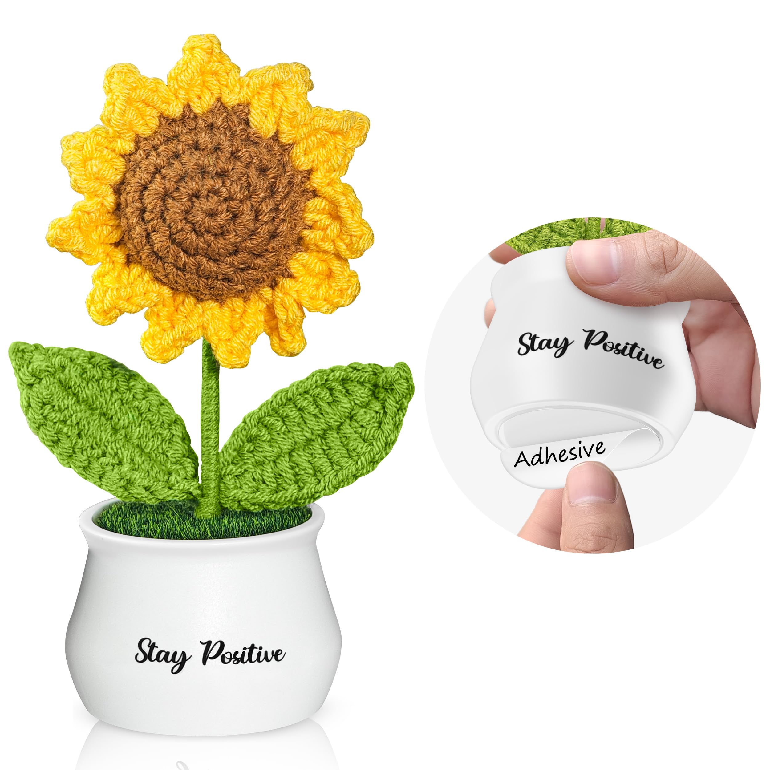 Ominia Emotional Support Crochet Sunflower, Positive Crochet Inspirational Birthday for Dad, Mom, Kids, Friend, Secure with Sticky Base, Decoration