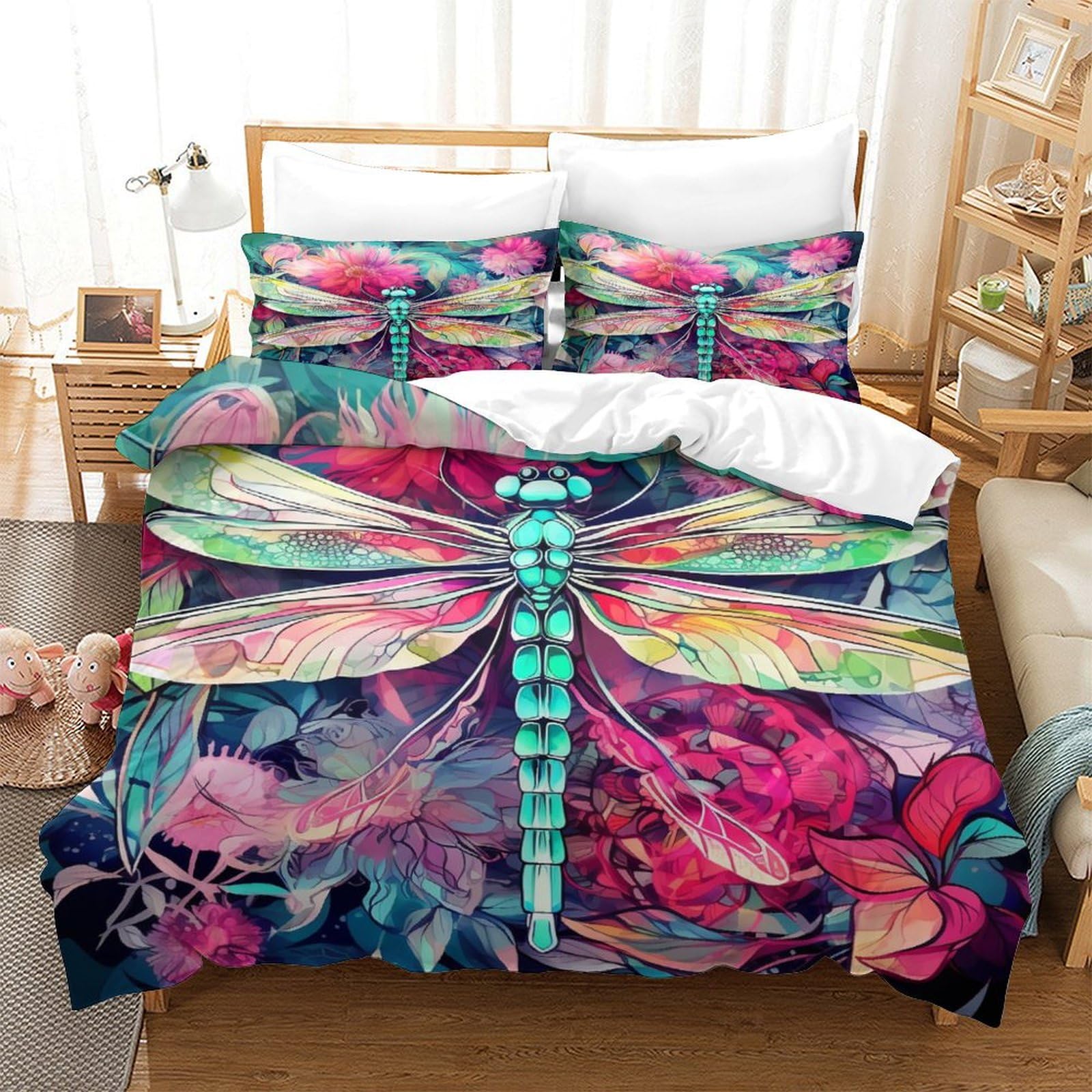 Housse de couette facile d'entretien parure lit libellule 3D