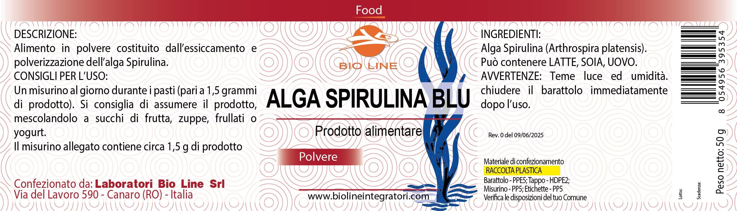Laboratori Bio Line - Spirulina Blu 50gr, Alga Spirulina Polvere Alimento in Polvere Costituito dall’Essiccamento e Polverizzazione dell’Alga, Colorante Alimentare Blu Naturale