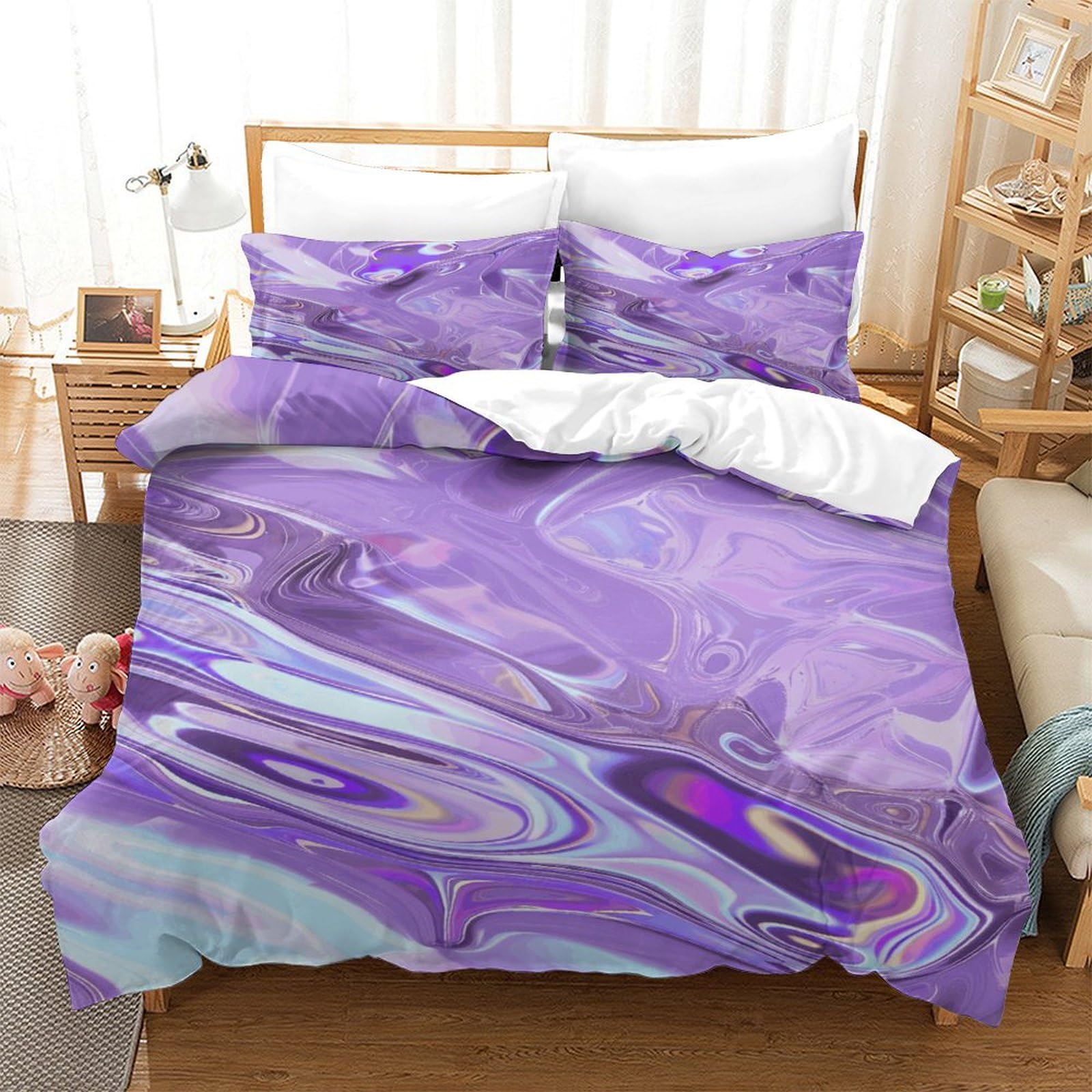 P1S9U7W5Y Dreamy Marble 3D Printed Duvet Cover Set 3pcs Microfiber Purple Abstract Bedding Set Super king（260x220cm）