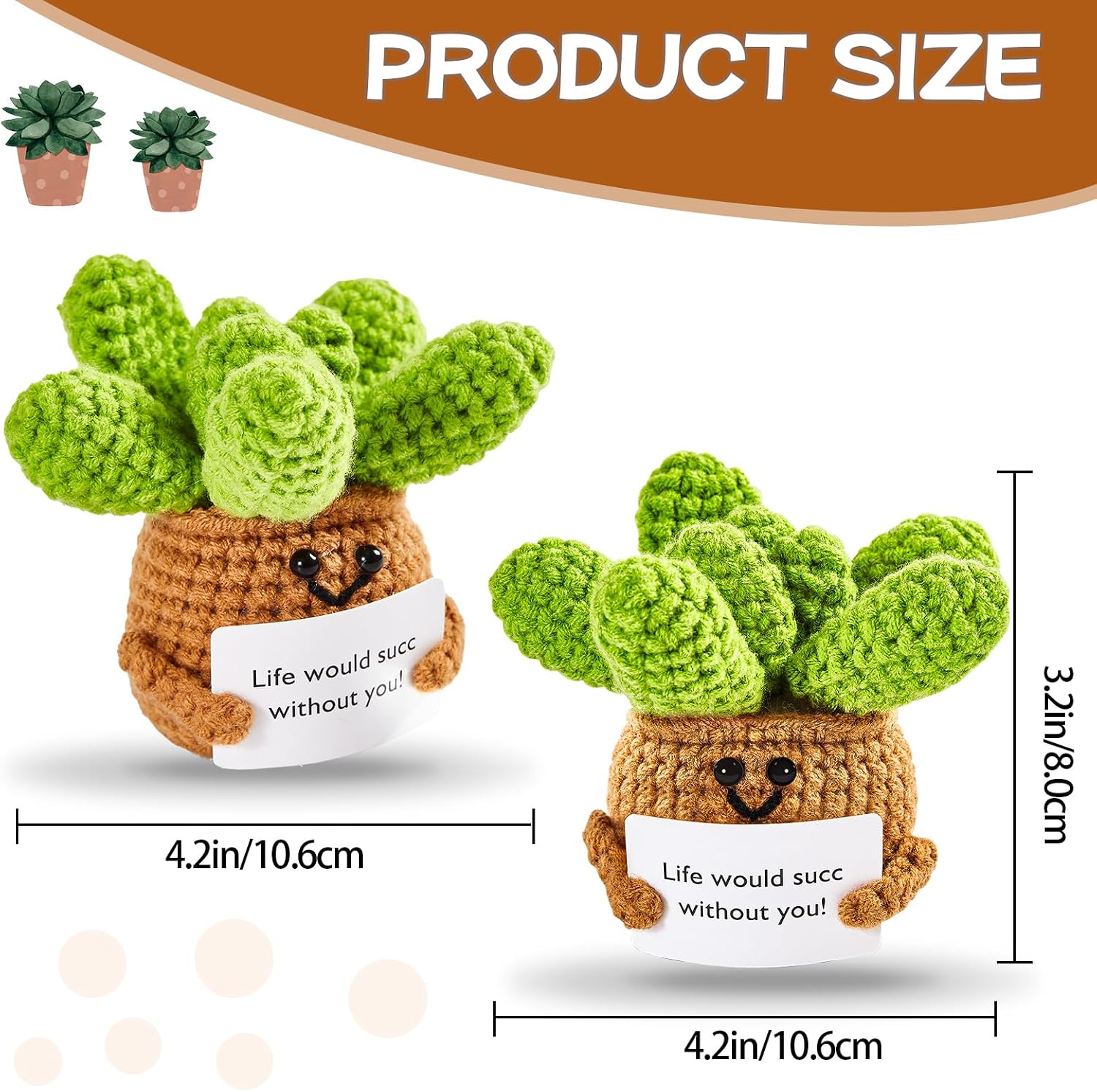 Hoedia Handmade Emotional Pickle Gift, Cucumber Crochet Doll Inspirational Gifts with Cards, Cute Knitted Funny Support Pickle Potato Friend Birthday (Positive Succulent)