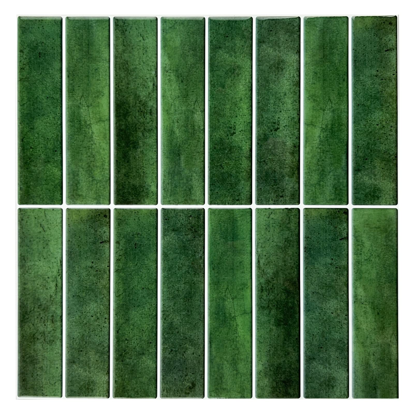 Green Kitchen Peel and Stick Backsplash Tile, 3D Linear Design Self-Adhesive Wall Stickers for Bathroom, Living Room, and RV (Thicker, 10 Sheets)