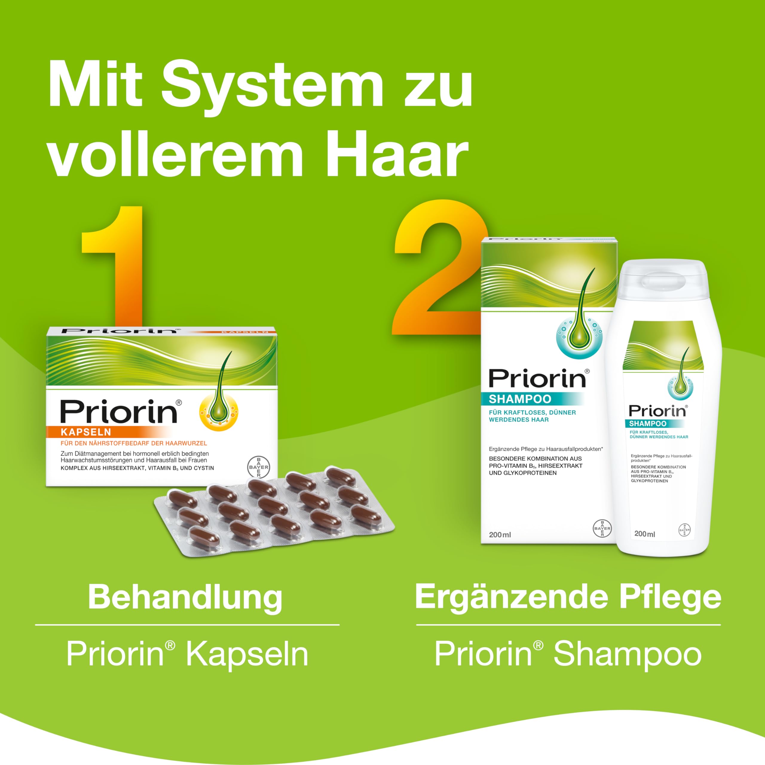 Priorin Kapseln | Haarausfall bei Frauen | volleres und kräftigeres Haar | nährstoffreich: Hirseextrakt, Vitamin B5 und Cystin | 30 Stück