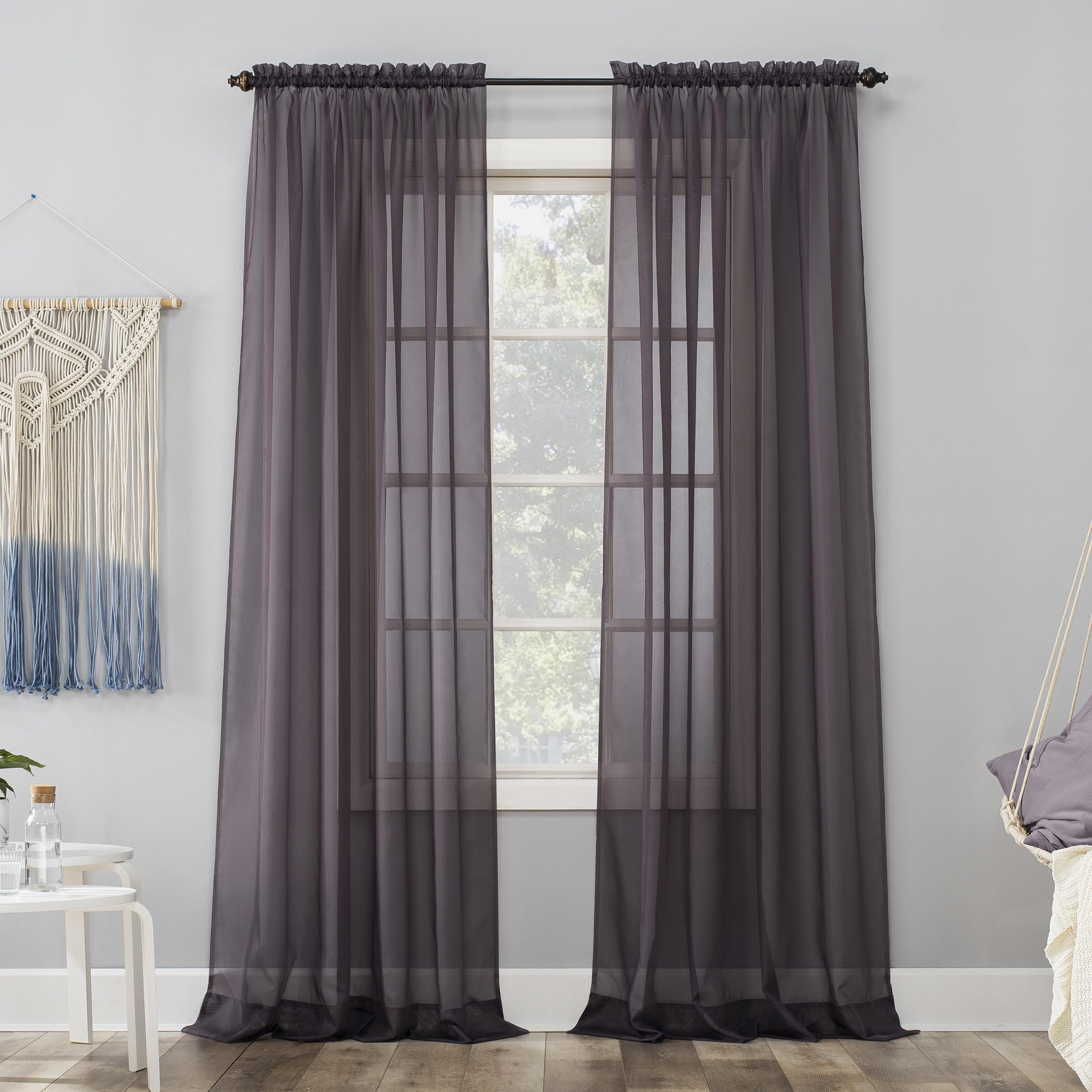 No. 918 Emily Sheer Voile Rod Pocket Curtain Panel, 59" x 63", Fig Purple
