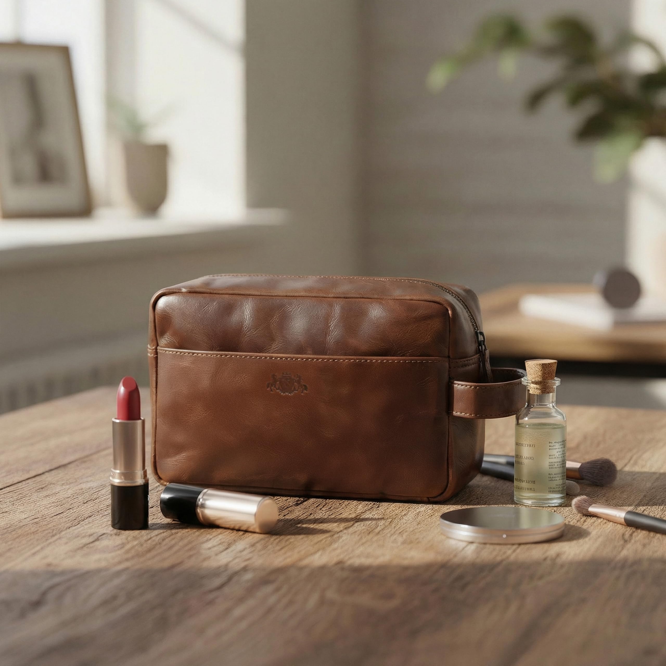 SID & VAIN Neceser Hombre Grande Cuero I Neceseres de Viaje I Bolsa de Aseo Simon marrón Hecho a Mano