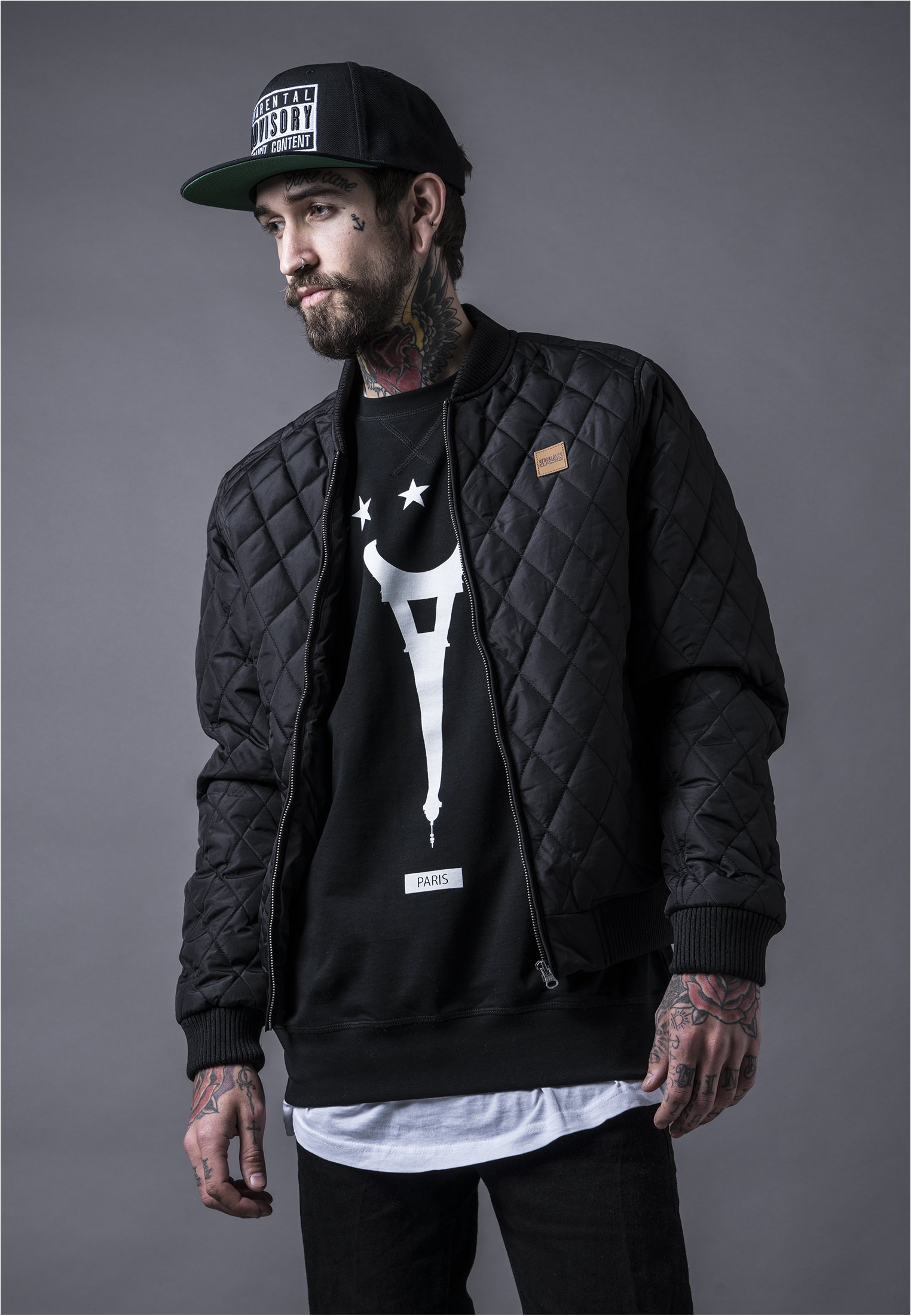 Urban Classics Men's Transfer Jacket with Checked Quilt Pattern Diamon Quilt Nylon Jacket - Black (Black 7), M