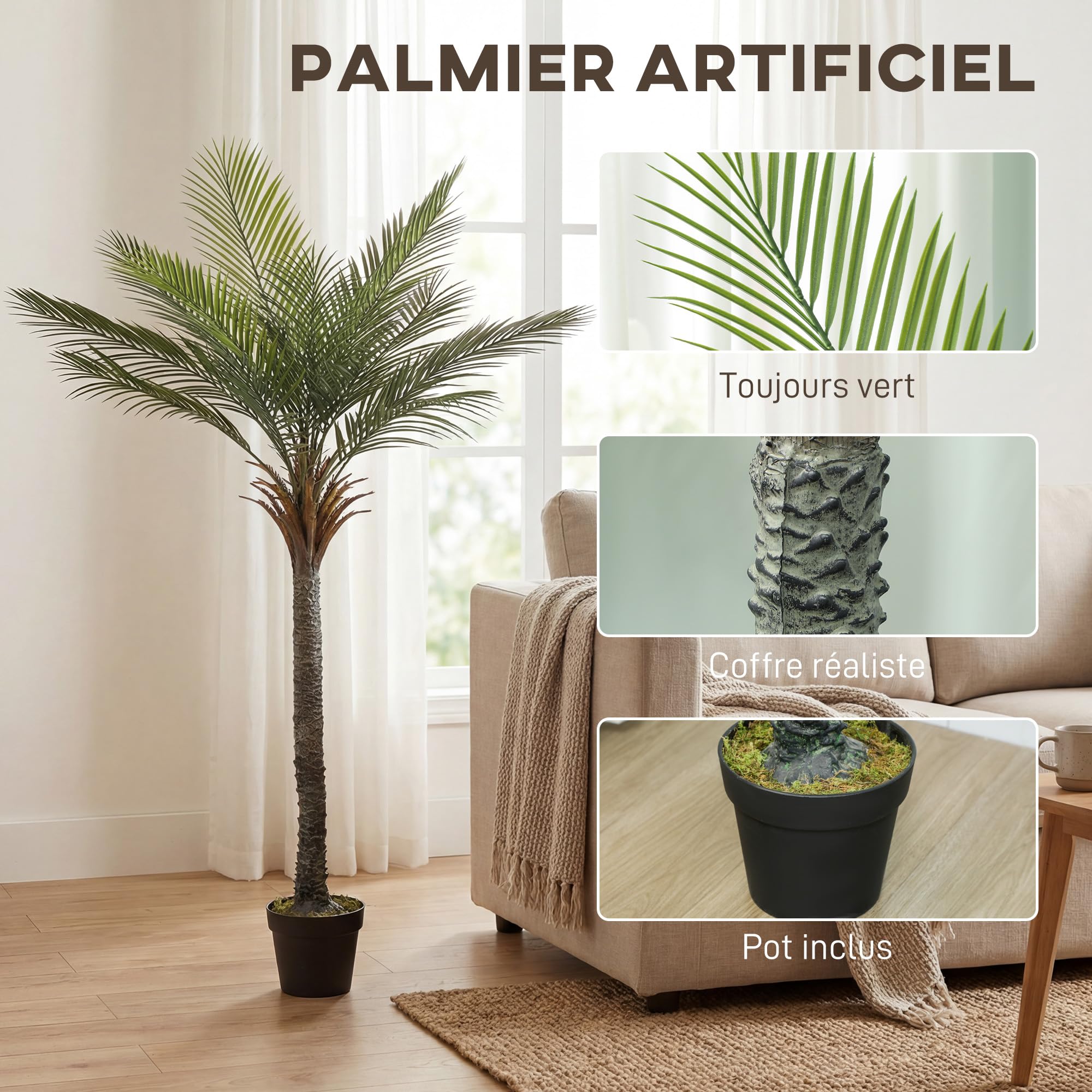 HOMCOM Palmier Artificiel 180 cm Plante Artificielle Tropicale en Pot