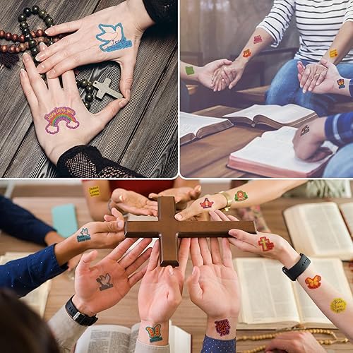 Miniatura 5 de 240 tatuajes de Jesús temporales para niños, tatuajes faciales con brillantina, calcomanías para el cuerpo, accesorio de disfraz, tatuajes para