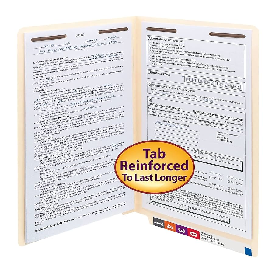 Smead End Tab Fastener File Folder, Shelf-Master® Reinforced Straight-Cut Tab, 2 Fasteners, Letter Size, Red, 50 Per Box (25740