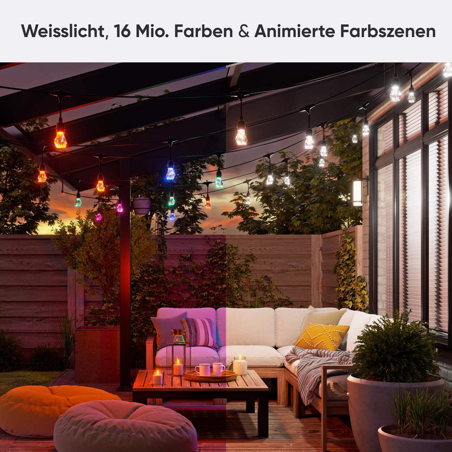 Nanoleaf Smart LED Lichterkette Außen 15m Starter Kit - 20 dimmbare RGBICW Gem Glühbirnen, IP65 wasserdicht, WLAN Kontrolle mit App und Stimme (Matter Alexa Siri Apple Google Home) Balkon Garten Party