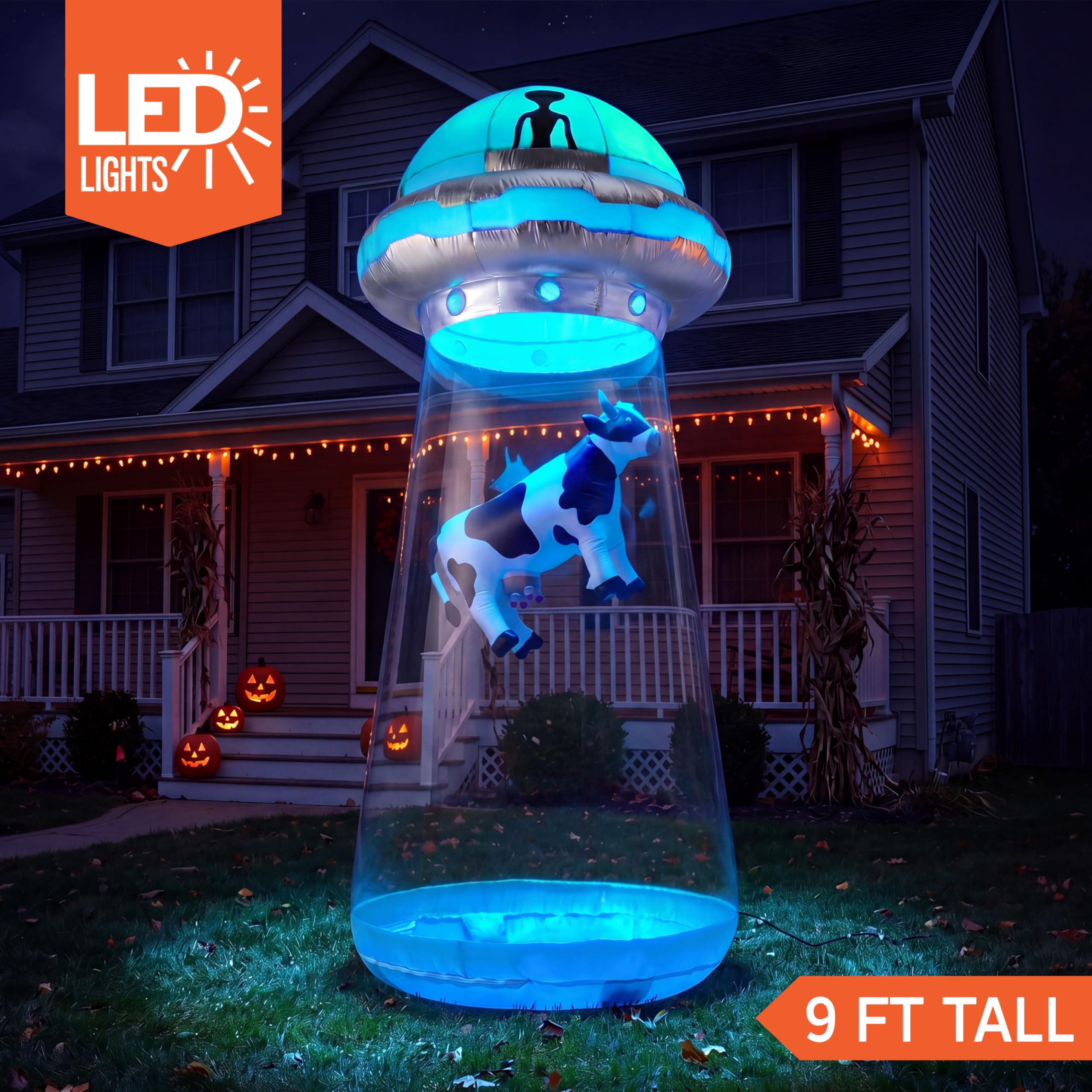 Joiedomi Decorazione da Giardino UFO Gonfiabile di Halloween Alta 9 FT con LED Incorporati Gonfiabili per la Festa di Halloween per Interni, Esterni, Cortile, Giardino, Decorazioni per Prato