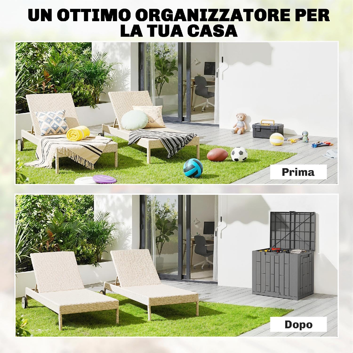 Cassapanca Contenitore da Esterno, Baule, in Resina, 56x44x54 cm, Grigio