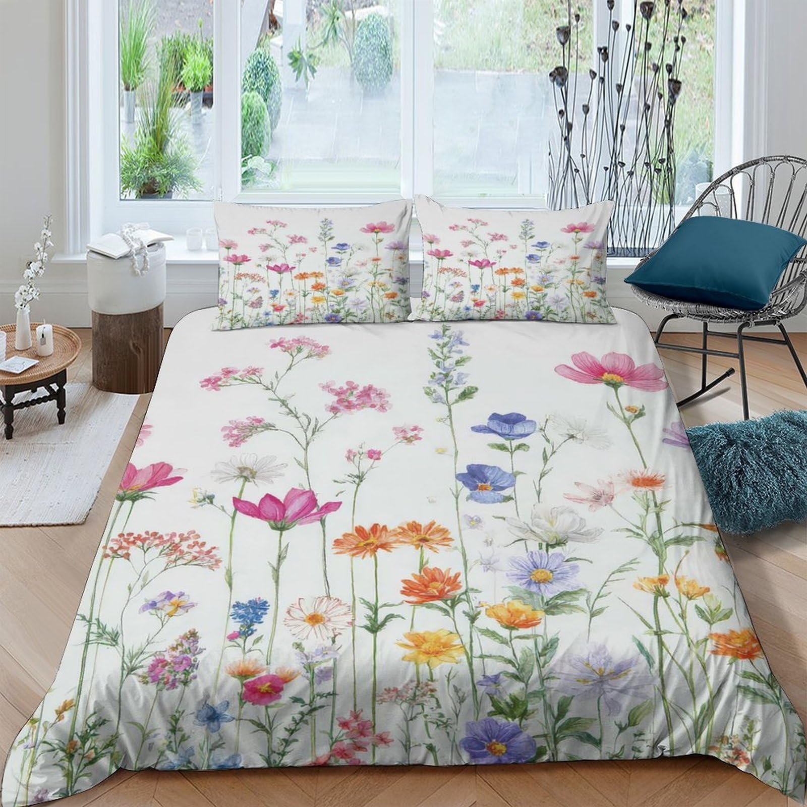 Ctjqhvkz Style-3 3D Printed Wildflower Meadow Fitted Sheet Microfiber Soft Slip-Resistant Pastel Floral Bed Cover For Bedroom Guest Room Home Decor Single（135X200cm）