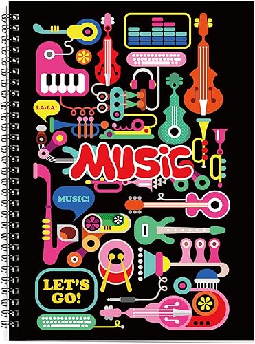 Miniatura 9 de Cuaderno con hojas en blanco para música, composición, manuscrito, con diseño de teclado de piano, 50 hojas, 26 x 19 cm., negro (Black Piano)