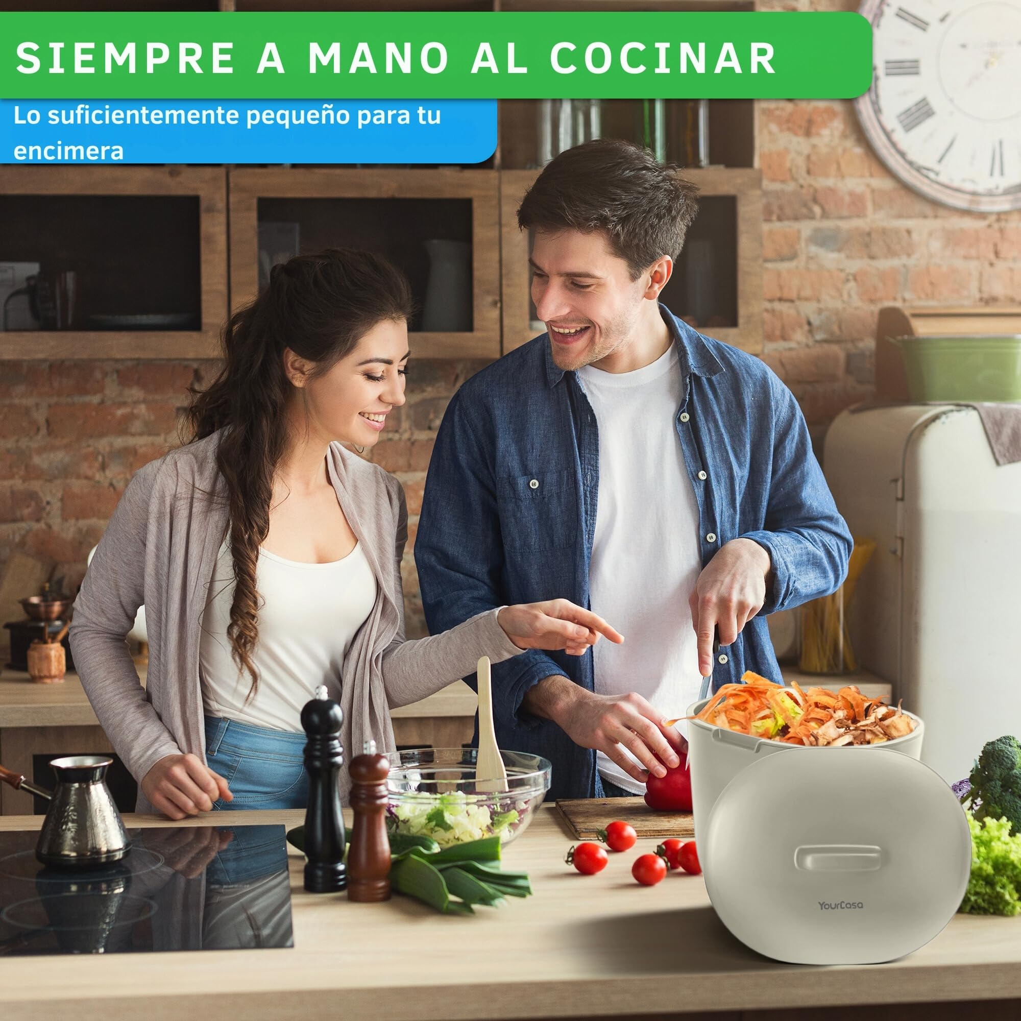 YourCasa Cubo Basura pequeño 6L - Cubo Basura organica con tamiz y Tapa - Cubo organico Cocina - compostador Cocina Cubo Basura organica pequeño Basura organica Cocina (Creme)