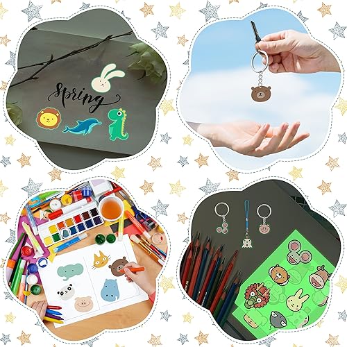 Miniatura 7 de Kit de 150 piezas de papel retráctil, kit de arte retráctil que incluye 15 hojas de plástico retráctil luminosas, 135 piezas de llaveros y