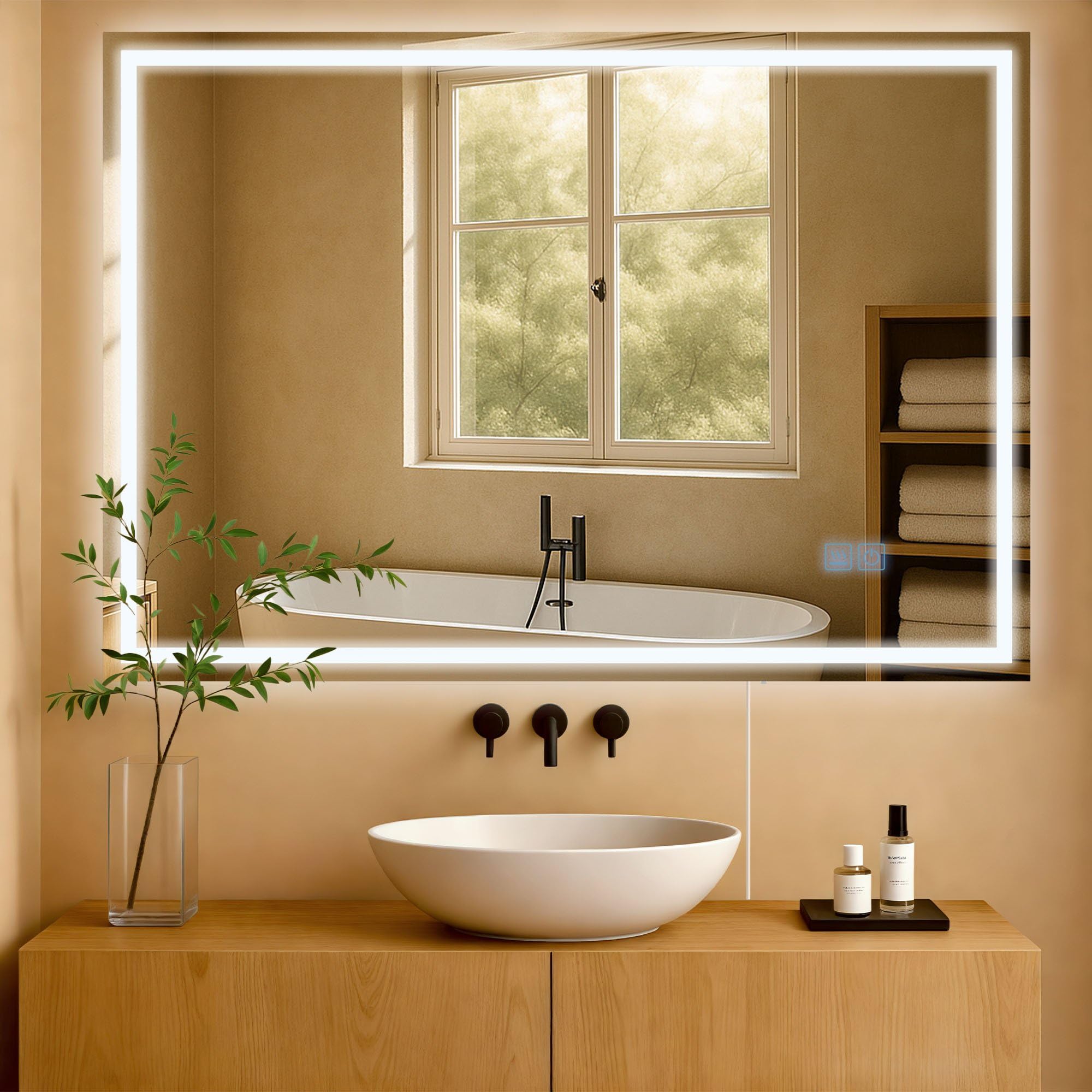 CLP Specchio da Bagno con Illuminazione Jaffrey, Specchio antiappannamento, Orientamento Orizzontale e Verticale, Specchio a Parete dimmerabile, Dimensione:70x100 cm