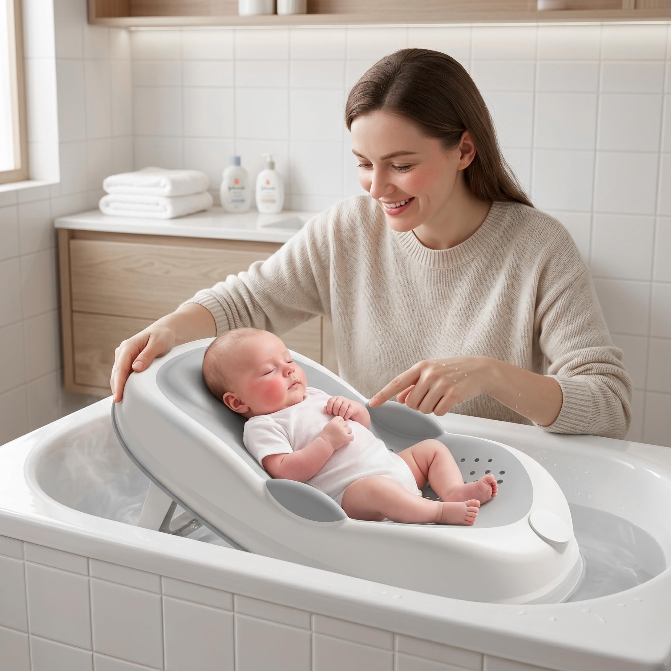 Supporto per bagnetto, seggiolino per vasca da bagno antiscivolo con supporto morbido per la colonna vertebrale e piedini pieghevoli, grigio