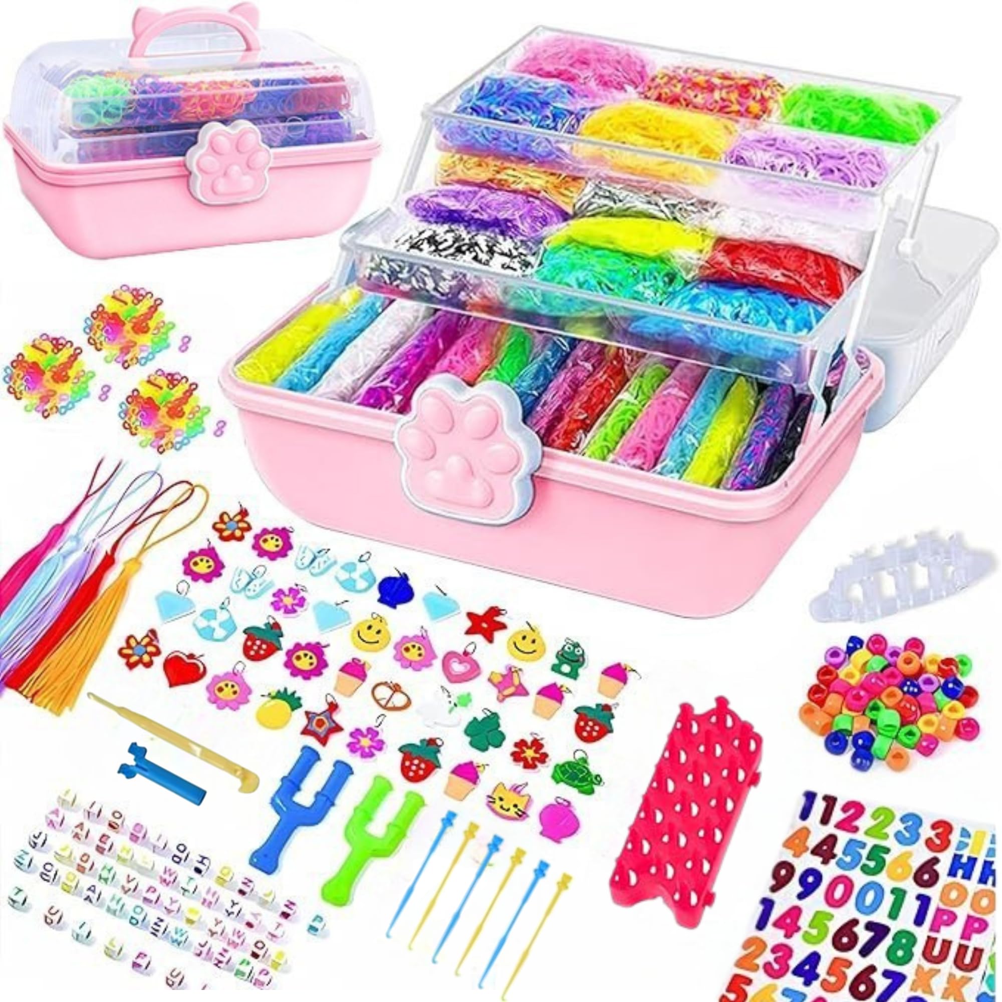 17000+ Loom Band Kit - 32 Vibrant Colors Loom Bands, Bracelet Making Set with Charms, Tools & 3-Layer Storage Box  DIY Arts & Crafts Gift for Girls & Boys