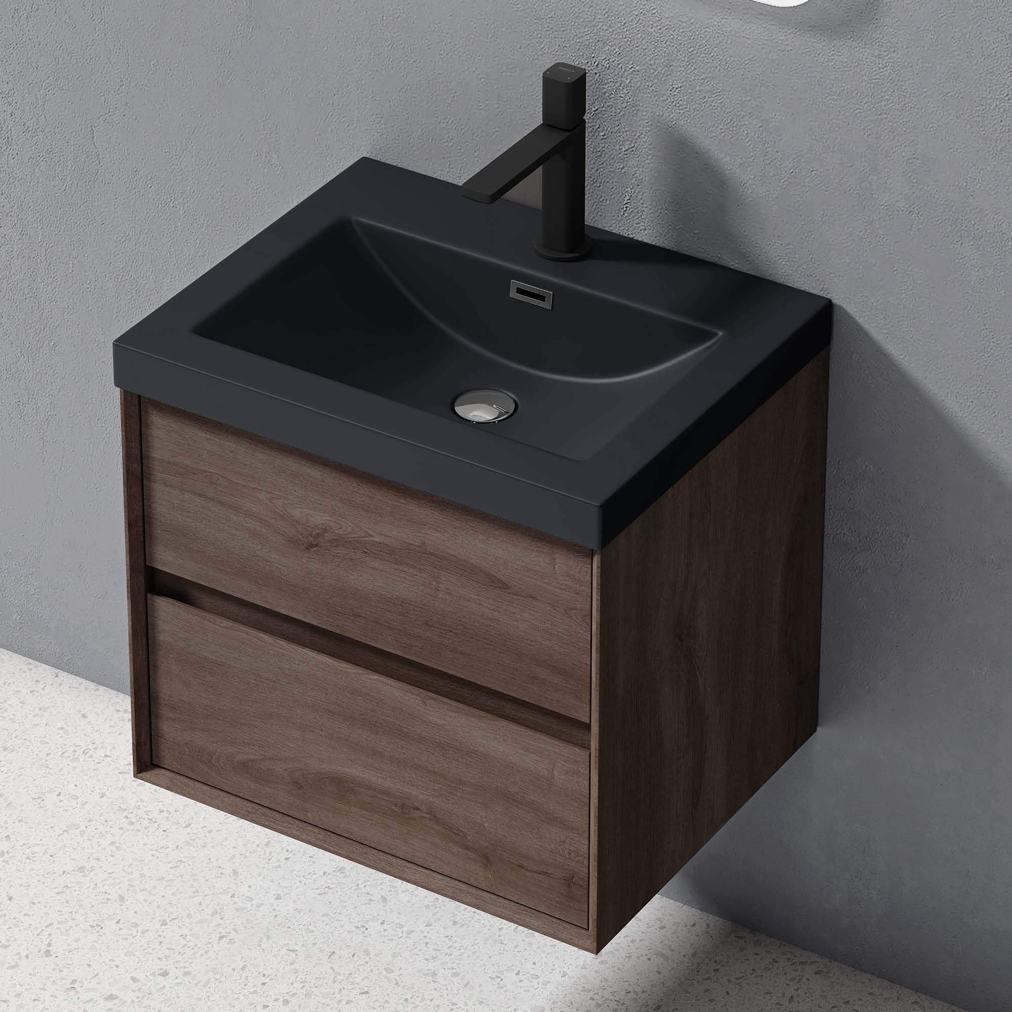 doporro Set Mobile Bagno Sospeso 60 cm con Lavabo Integrato e Specchio LED