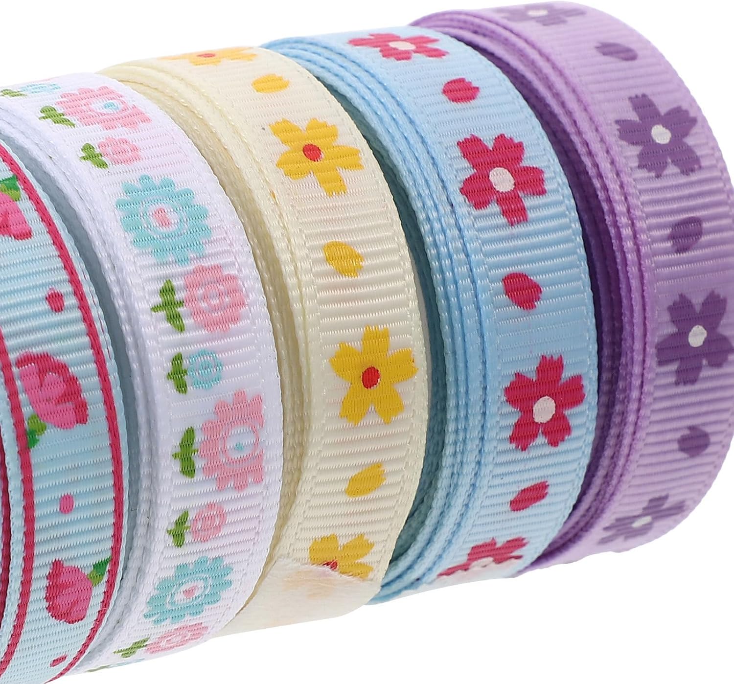 OUNONA 5 Rolls Polyester DIY Ribbons for Crafts and Hair Accessories, Not Easy to Fade High Color Fastness, for Bouquet Packaging and Creative Gift Wrapping Projects Random Color image 3