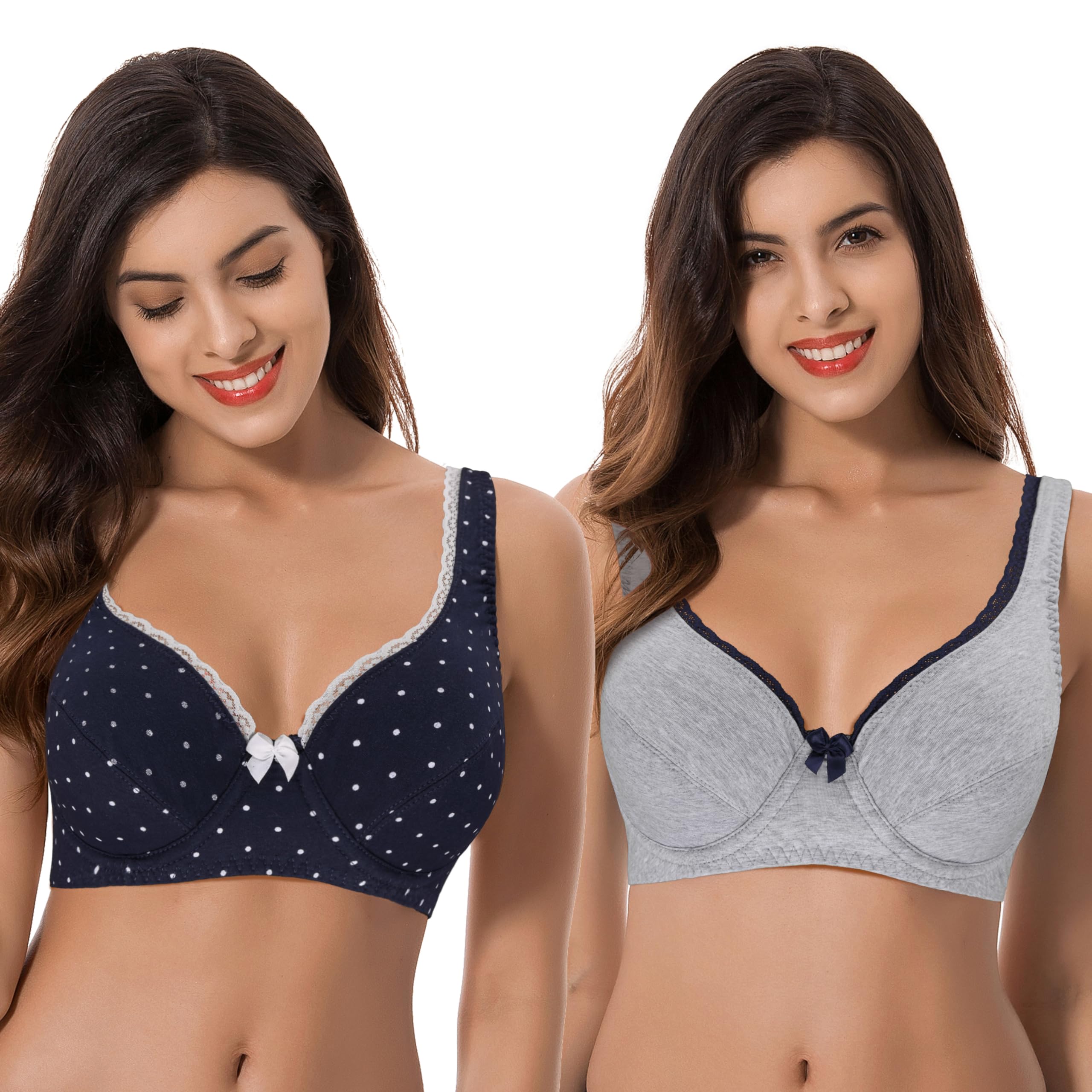 Curve Muse Women's Unlined Plus Size Comfort Cotton Underwire Bra-2 Pack