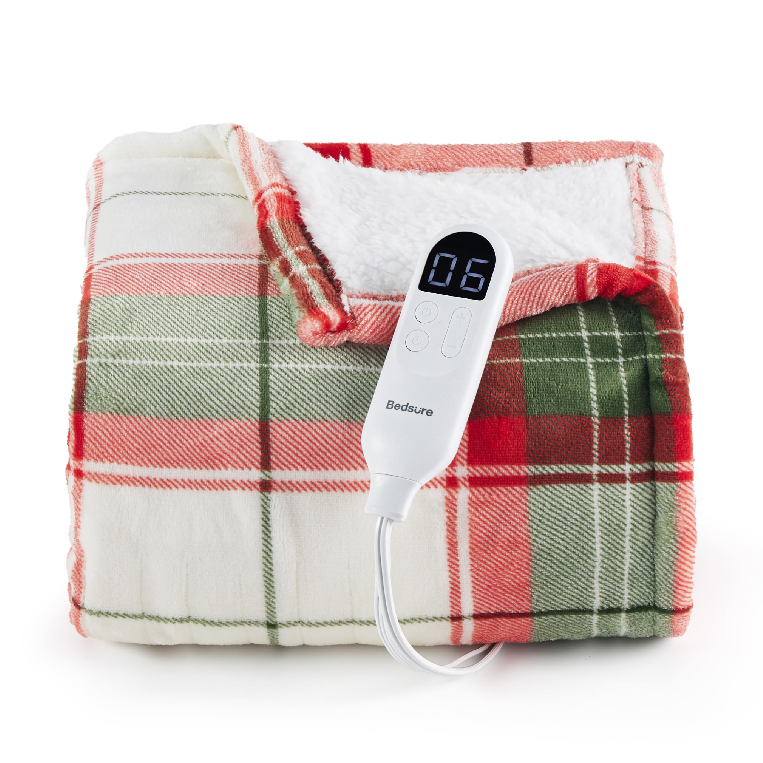 Amazon.com: Bedsure Plaid Heated Throw Blanket - Safe Electric Flannel  Blanket with Cream Red Plaid Pattern, Heated Blanket with 6 Heating Levels,  4 Time Settings, and 3 Hours Auto-Off (50x60 inches) :