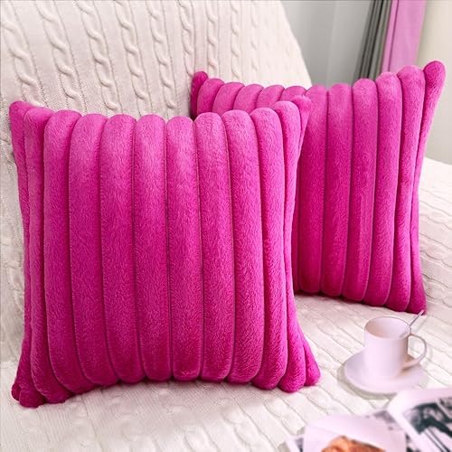 Paquete de 2 fundas de almohada de terciopelo de 18 x 18 pulgadas, fundas de almohada cuadradas de piel sintética para decoración de sala de estar,