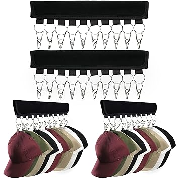 LokiEssentials Hat Organizer Holder for Hanger (4 Pack) Hat Storage for Room & Closet, 10 Large Holder Clips to Hang Baseball Hats, Ball Caps, Winter Beanie & Accessories, Fits All Size Hangers