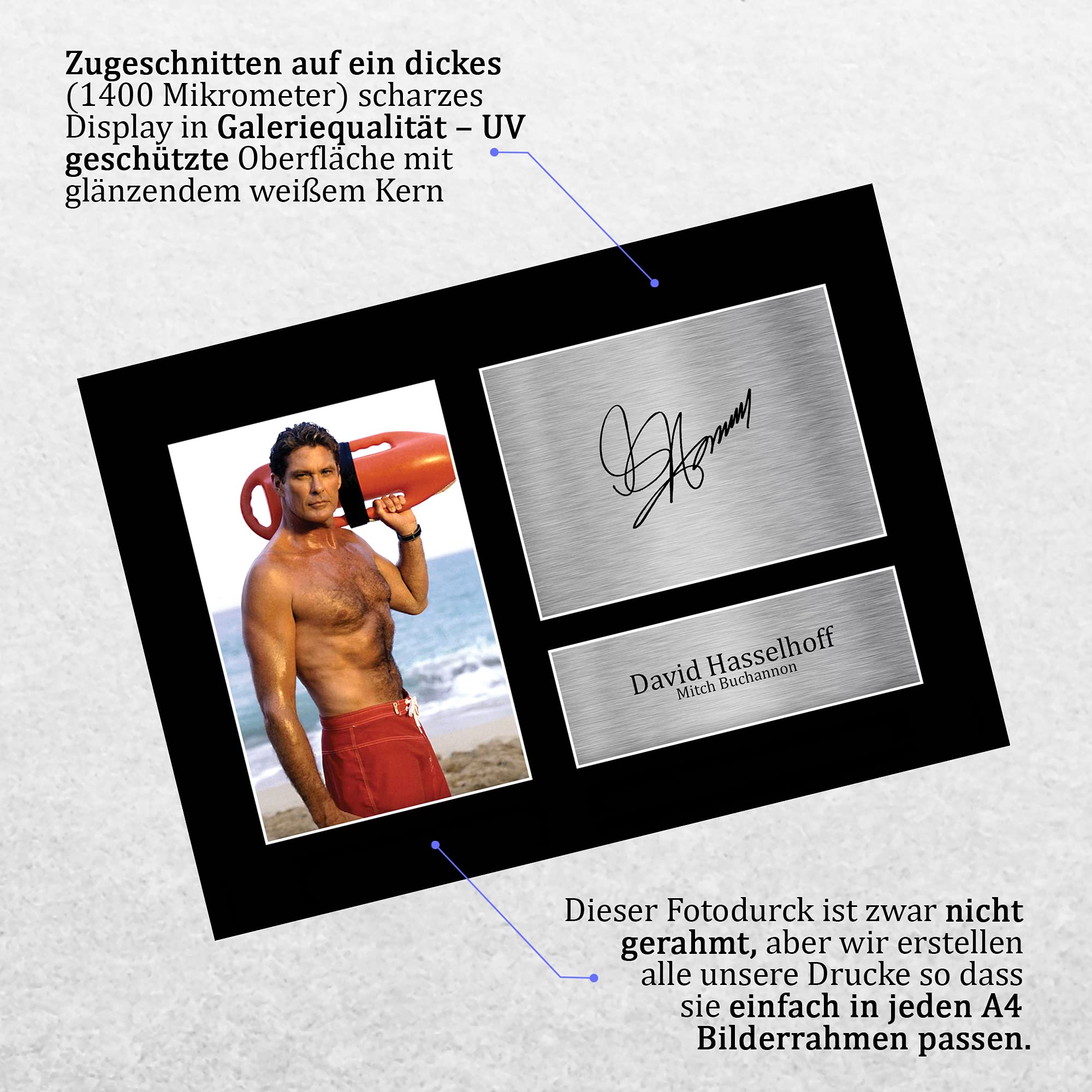 Stampa Autografa A4 David Hasselhoff & Pamela Anderson Baywatch - Display Su Cartoncino Nero, Idea Regalo Per Fan