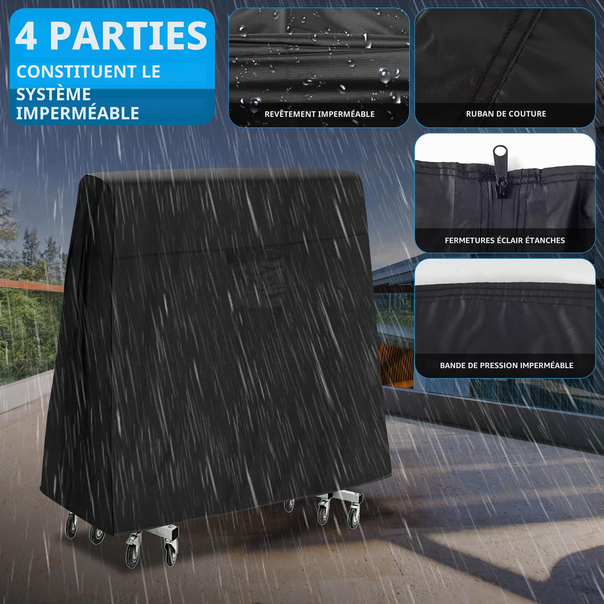 Housse de table de ping-pong 600D universelle, 2,3 x 1,5 m, imperméable, résistante au soleil, convient aux tables pliantes et plates, noir, tissu Oxford