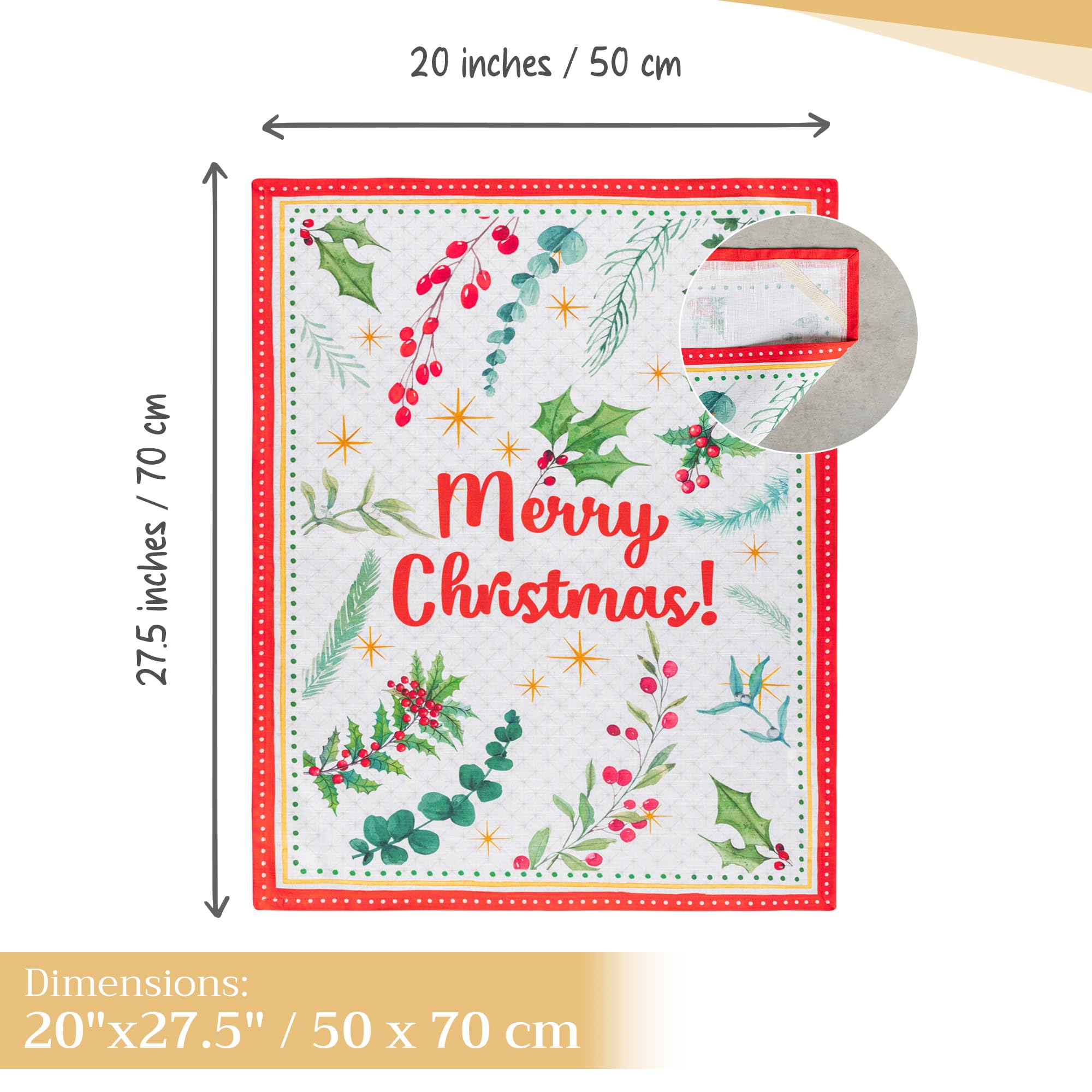 Maison d' Hermine Kitchen Towels Set of 3 100% Cotton 70 CM x 50 CM Reusable Cloth Tea Dish Towels Absorbent with Hanging Loop for Kitchen Dining Christmas Decorations (Poinsettia Christmas) - Image 4